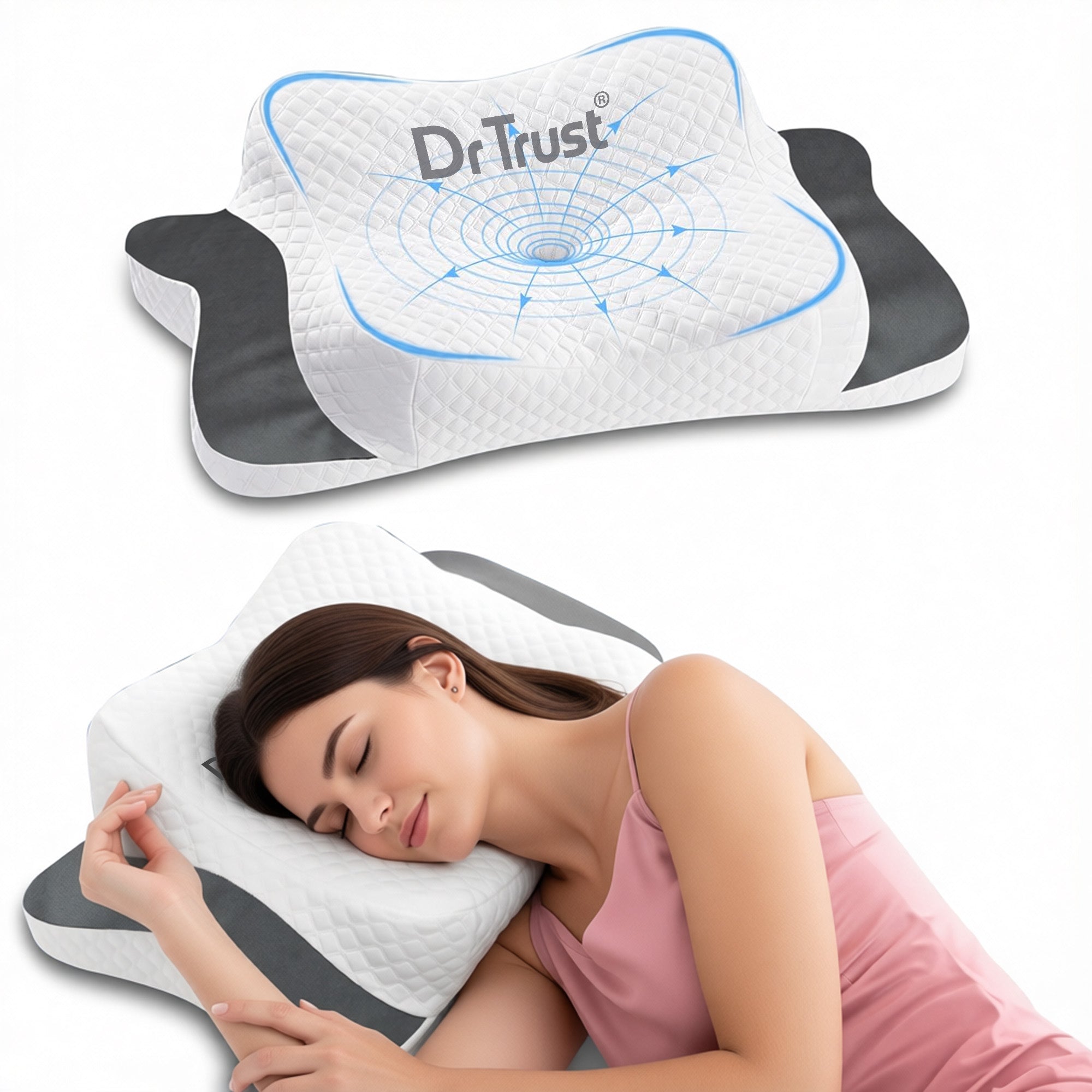 Dr Trust Anatomic Orthopedic Cervical Support Pillow 3217 for Neck Pain Relief, Advanced Butterfly Contour For Spine Alignment & Deep Sleep Neck & Shoulder Support