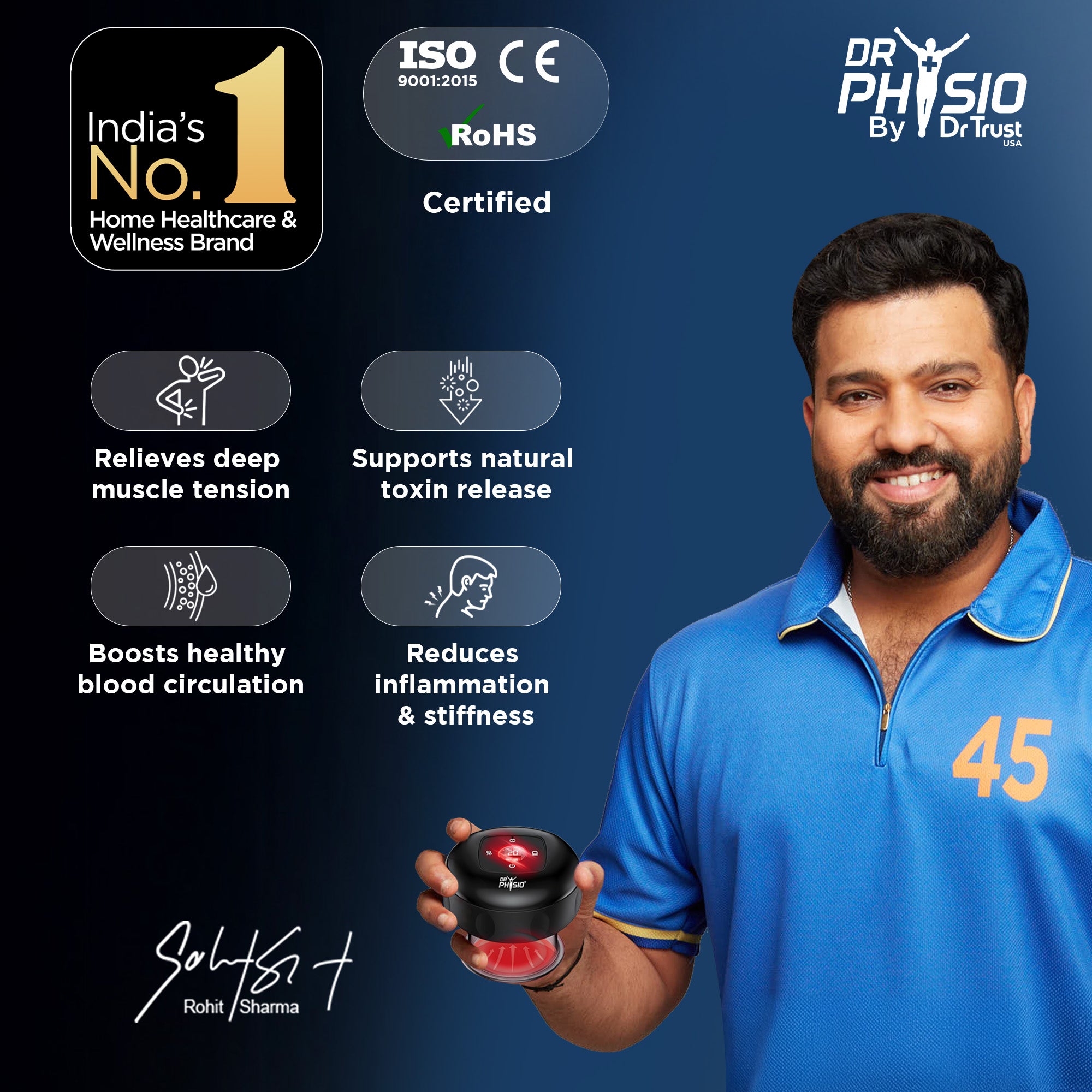 Dr Physio USA 1054 Advanced 5-in-1 Electric Cupping Massager, 12-Level Heat & Suction, Red Light Therapy for Muscle Relaxation, Pain Relief Recovery & Cellulite Support