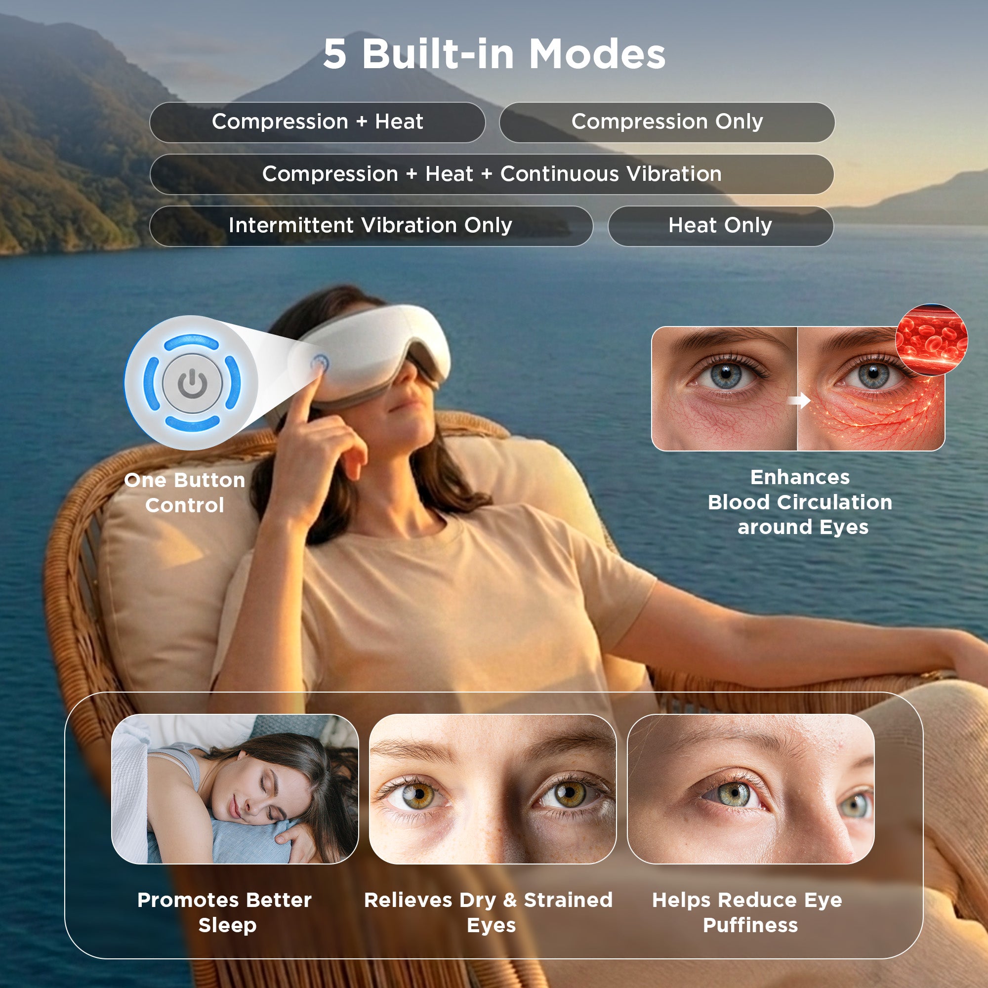 Dr Physio USA 1057 iRA Eye Massager with Heat, Heated Eye Mask with Bluetooth Music, Face Massager, Mask for Migraine & Headache Relief, Improved Sleep, Birthday Gifts for Mom Dad Women Men Her Him