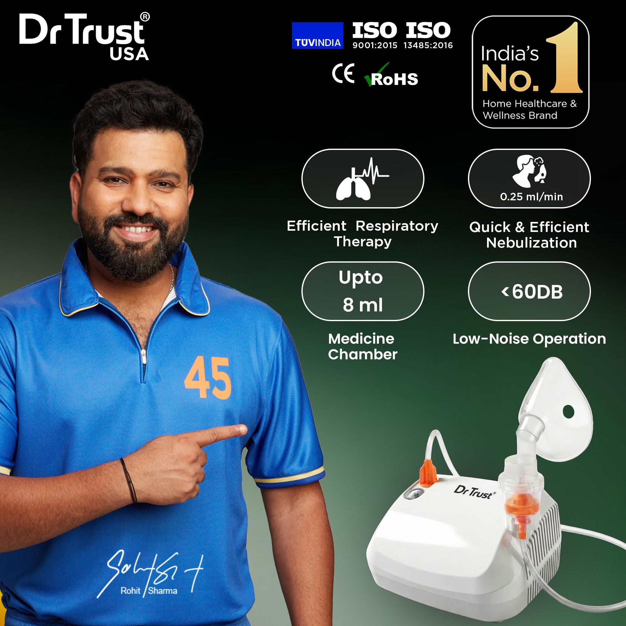 Dr Trust USA 417 AeroCare® Piston Compressor Nebulizer Machine for Adults & Kids Fast & Efficient Nebulization Kit Included Powerful Motor Low Noise