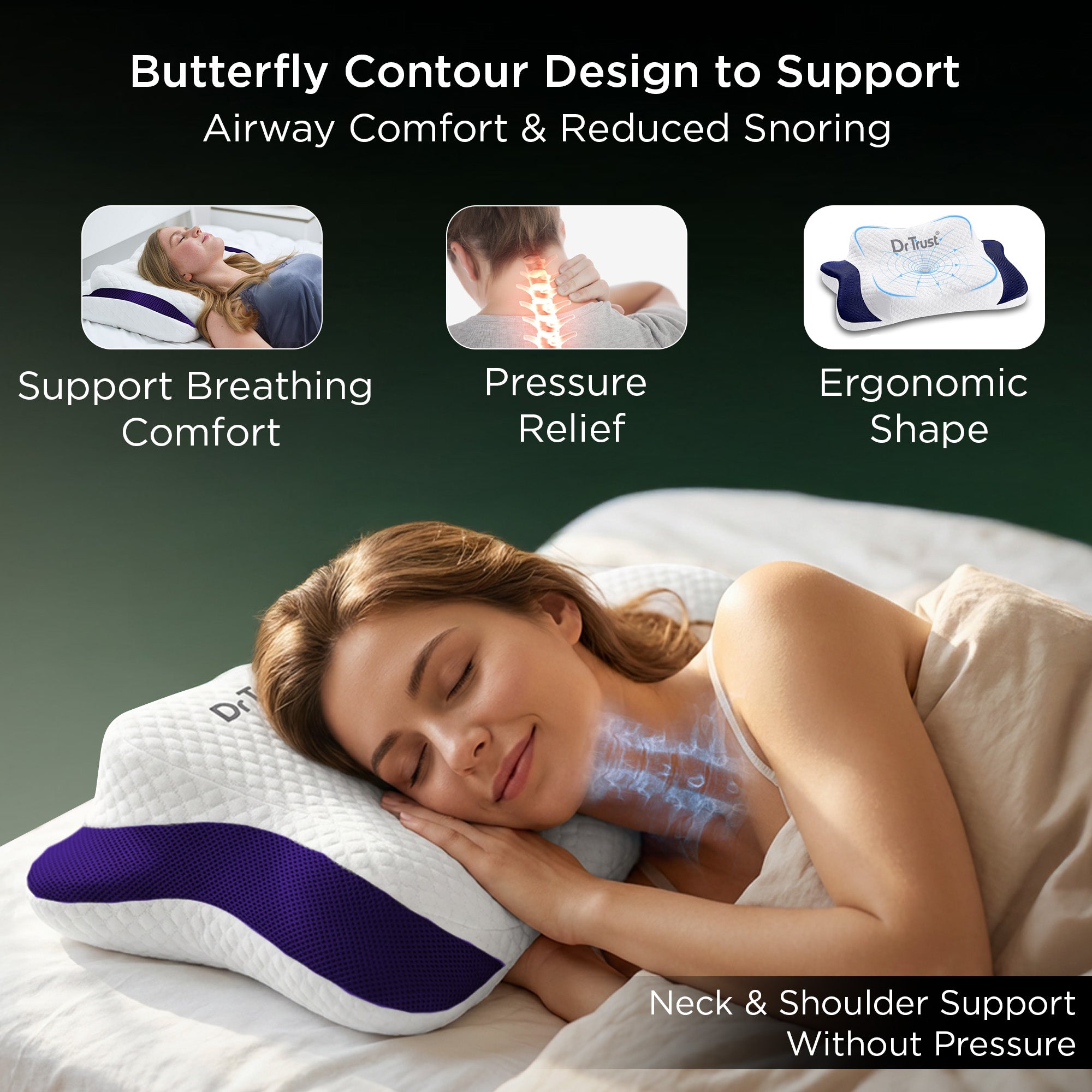 Dr Trust USA Anti-Snoring Butterfly Memory Foam Pillow 399