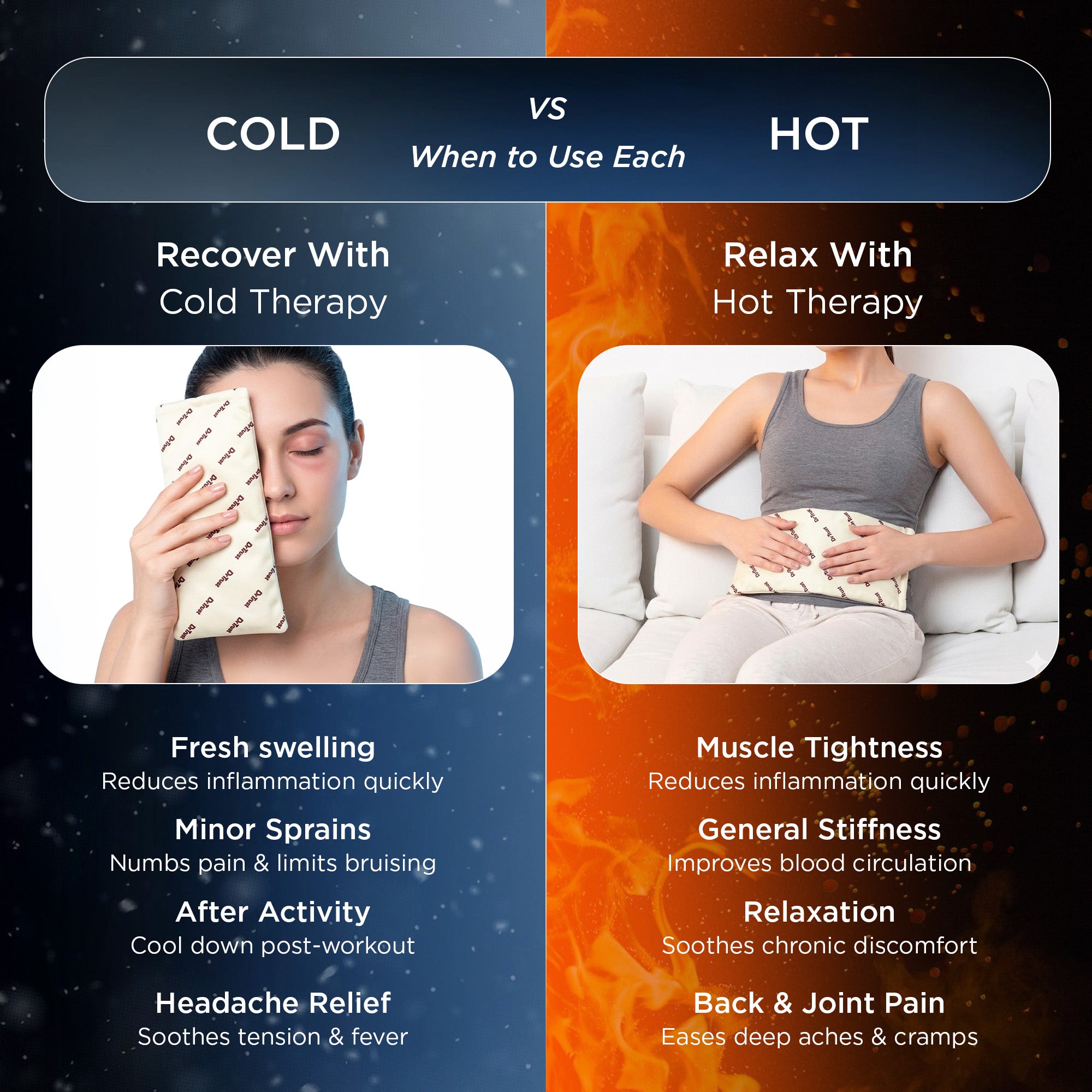 Dr Trust USA 397 Hot and Cold Gel Pack for Fast Pain Relief & Recovery, Reusable Ice Pack for Injuries, Knee, Back, Neck & Shoulder, Flexible, Leak-Proof, Microwavable Heat & Cold Pad (Medium Size)