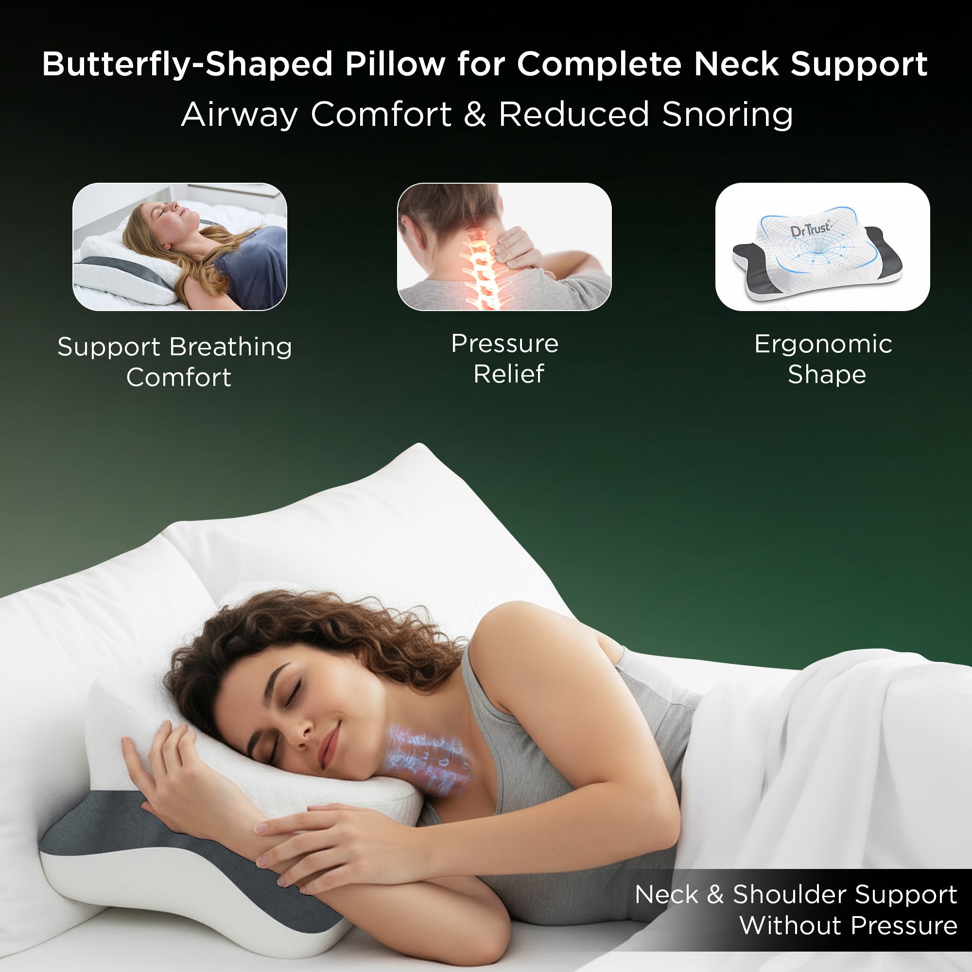 Dr Trust Anatomic Orthopedic Cervical Support Pillow 3217 for Neck Pain Relief, Advanced Butterfly Contour For Spine Alignment & Deep Sleep Neck & Shoulder Support