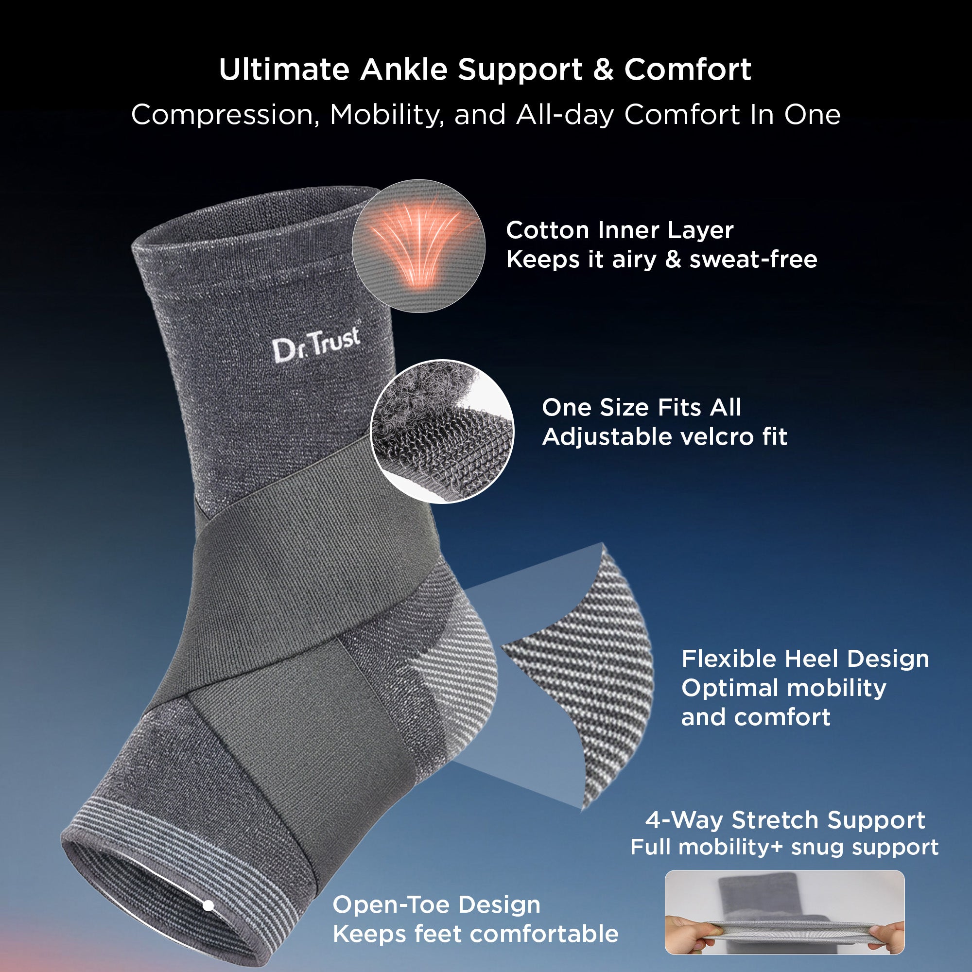 Dr Trust USA 4301 Ankle Support for Pain Relief & Stability (Men & Women)