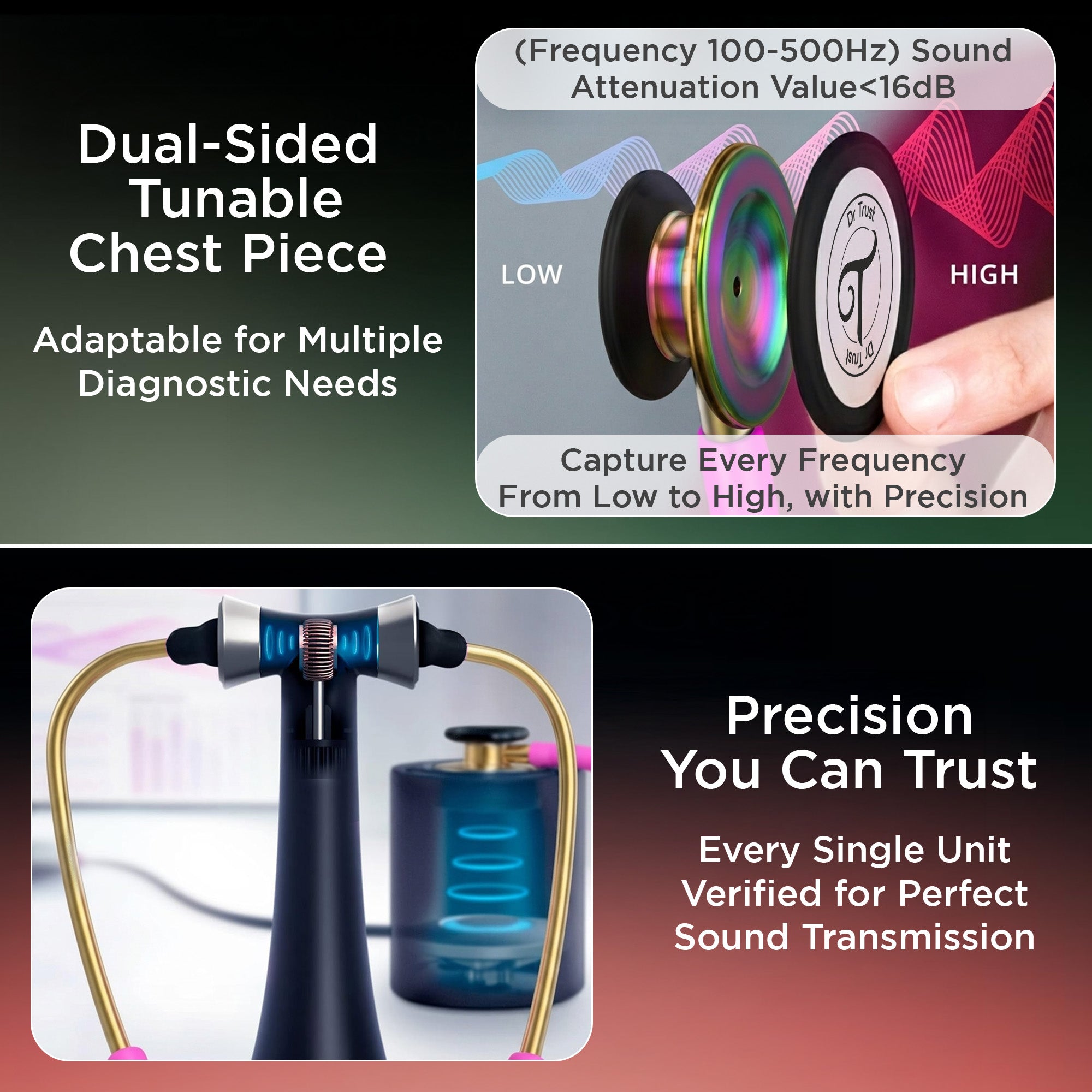 Dr Trust Gold Standard® III Stethescope 135 – PinkHero