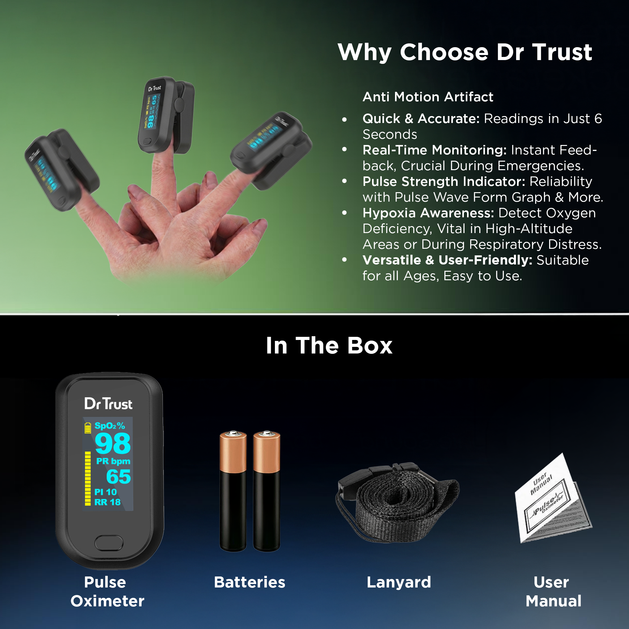 Dr Trust USA Finger Tip Pulse Oximeter Professional 210