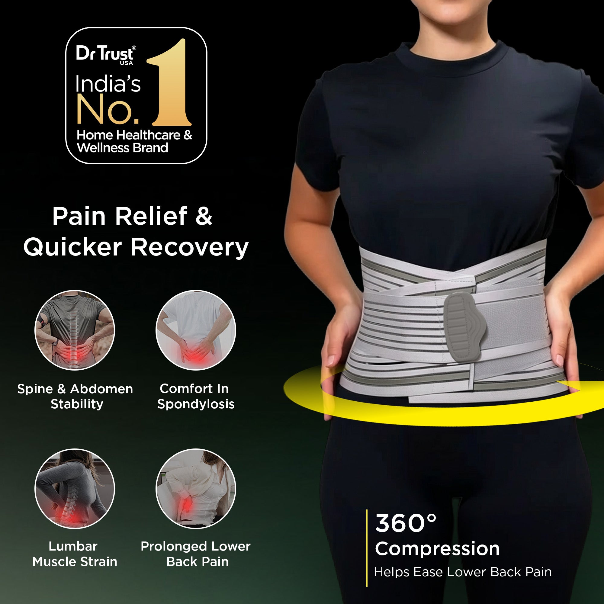 Dr Trust USA 4004 Lumbo Sacral Belt for Lower Back Pain Relief Perfect Lumbar Support for Men & Women Compression Belt for Arthritis, Spondylosis & Posture Correction