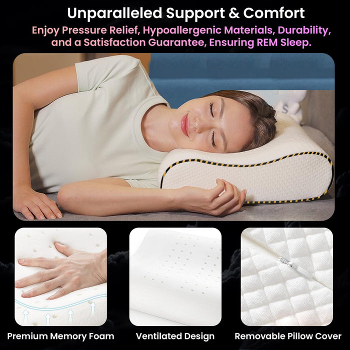 Dr Trust USA Orthopedic Pillow Dr Trust Medical Grade Memory Foam Cervical Pillow 355 for Neck and Shoulder Pain, Orthopedic Contoured Pillow Supports Spine, Breathable Fabric Cover, (Size 600 x 360 x 110 mm) Pack of 1