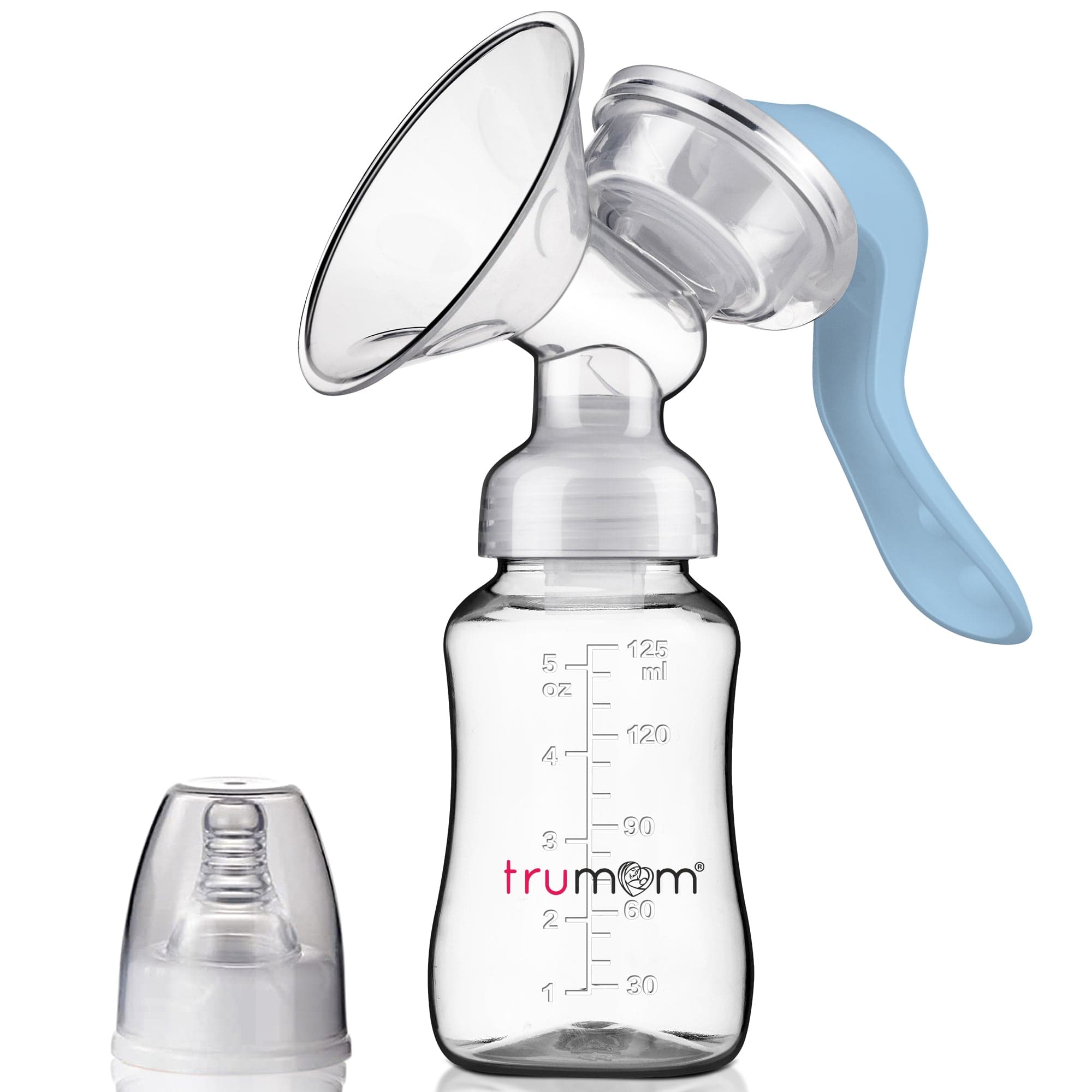 Dr Trust USA Breast Pump Trumom USA Manual Breast Pump, Small Portable Baby Feeding Pump With BPA FREE Accessories & Adjustable Suction Hand Pump Breastfeeding Pump, 125 ml Milk Collector Bottle (Blue) 6004