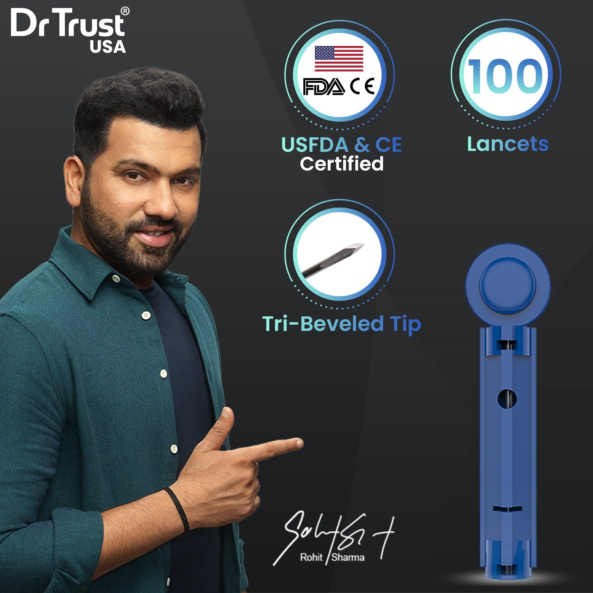 Dr Trust Glucometer Dr Trust USA Lancets 9008 (Pack of 100) (Compatible for use with all brands of Glucometers)