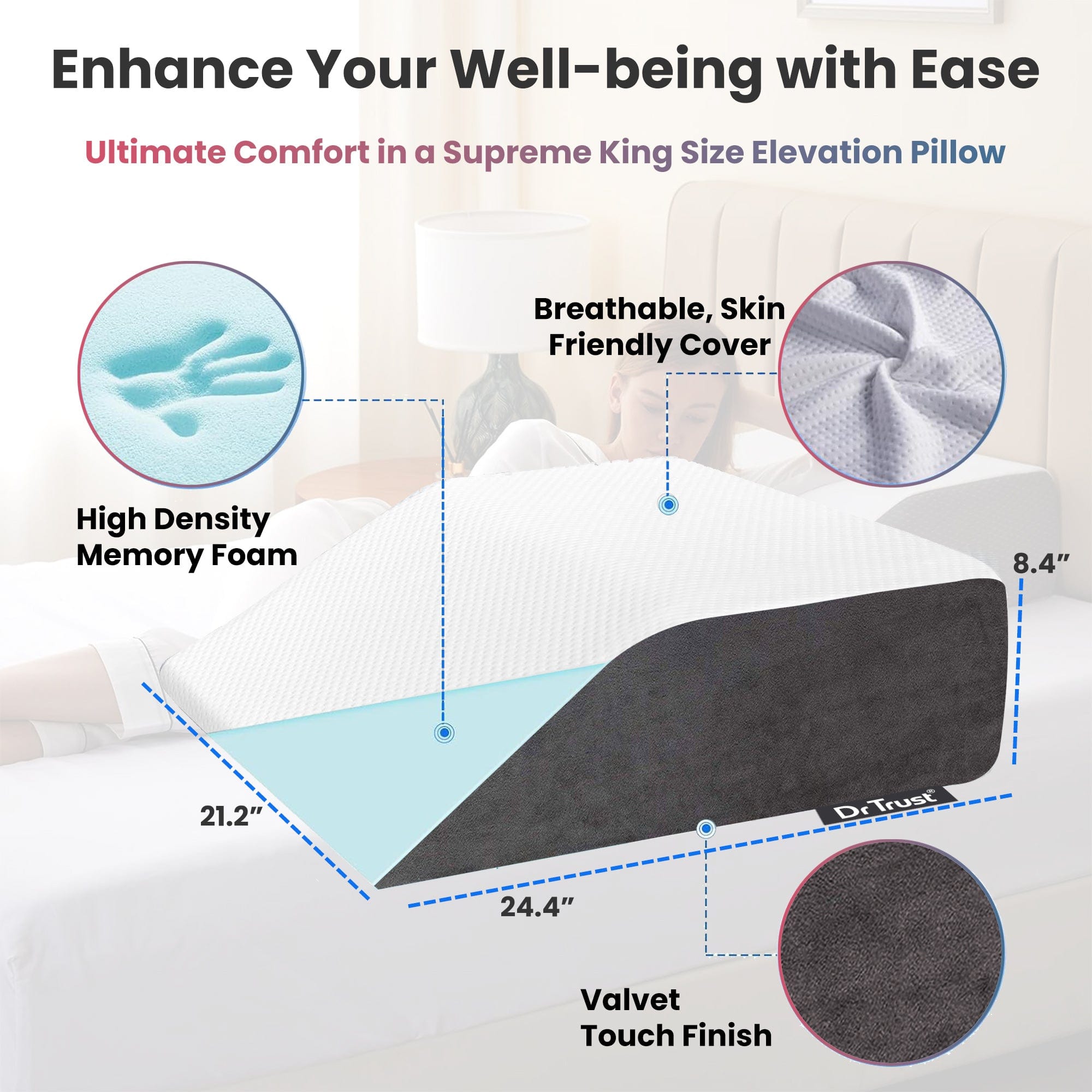 Dr Trust USA Orthopedic Pillow Dr Trust USA Leg Elevation Wedge Pillow For Rest, Pain Relief Post Surgery, Maternity Pregnancy Foot Swelling, Acid Reflux Sleeping Cushion, Orthopedic Elevator Support Back, Knee 363