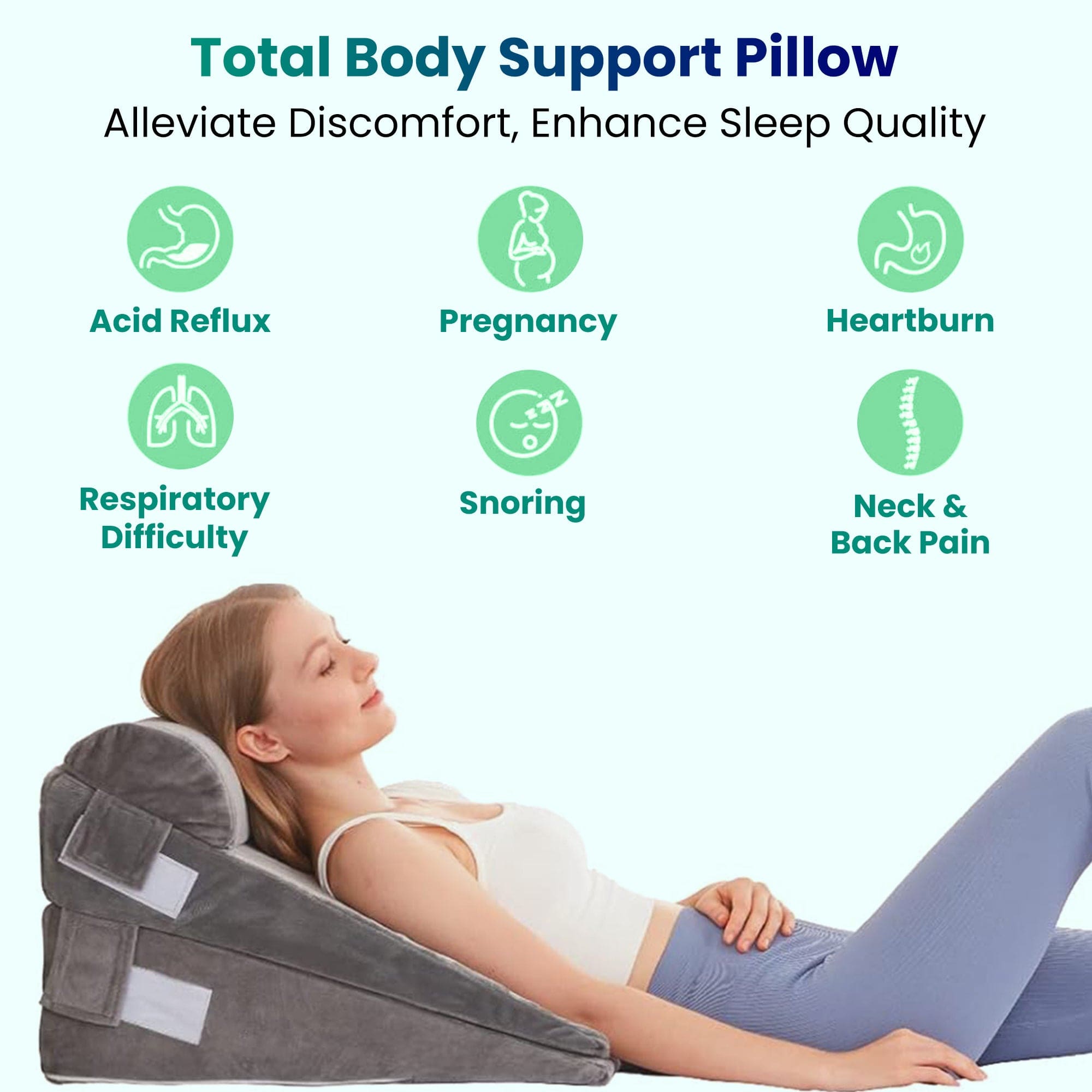 Dr Trust USA Orthopedic Pillow Dr Trust USA Memory Foam Bed Wedge Pillow for Sitting & Restful Sleep, 3Pcs Elevated Orthopedic Cushion with Headrest for Pregnancy, Acid Reflux Support, Neck, Back, and Legs Pain Relief for Women, Men 354