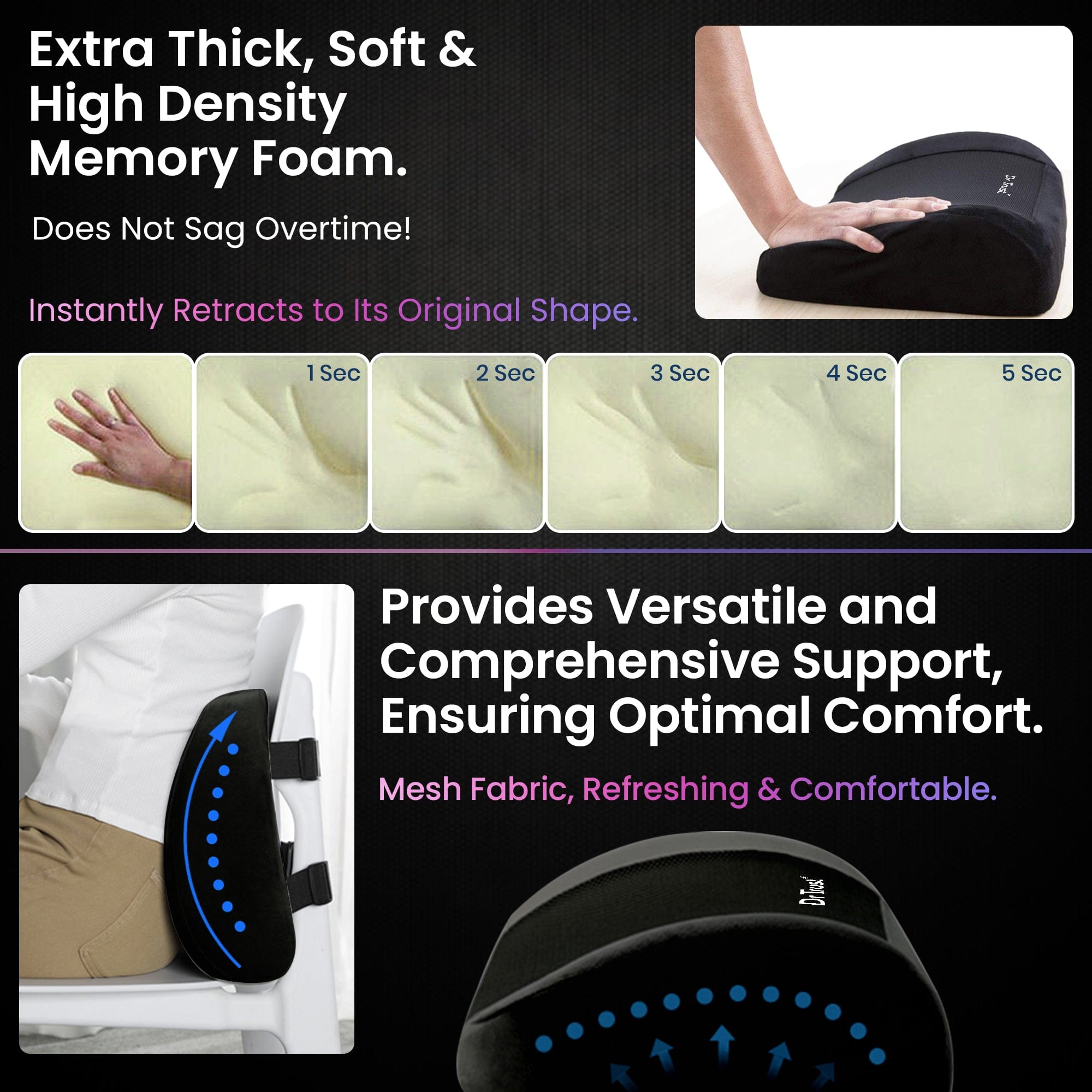 Dr Trust USA backrest Dr Trust USA Backrest Pillow 305 - Targeted Pressure Relief for Lower Back Pain, Posture (Soft)