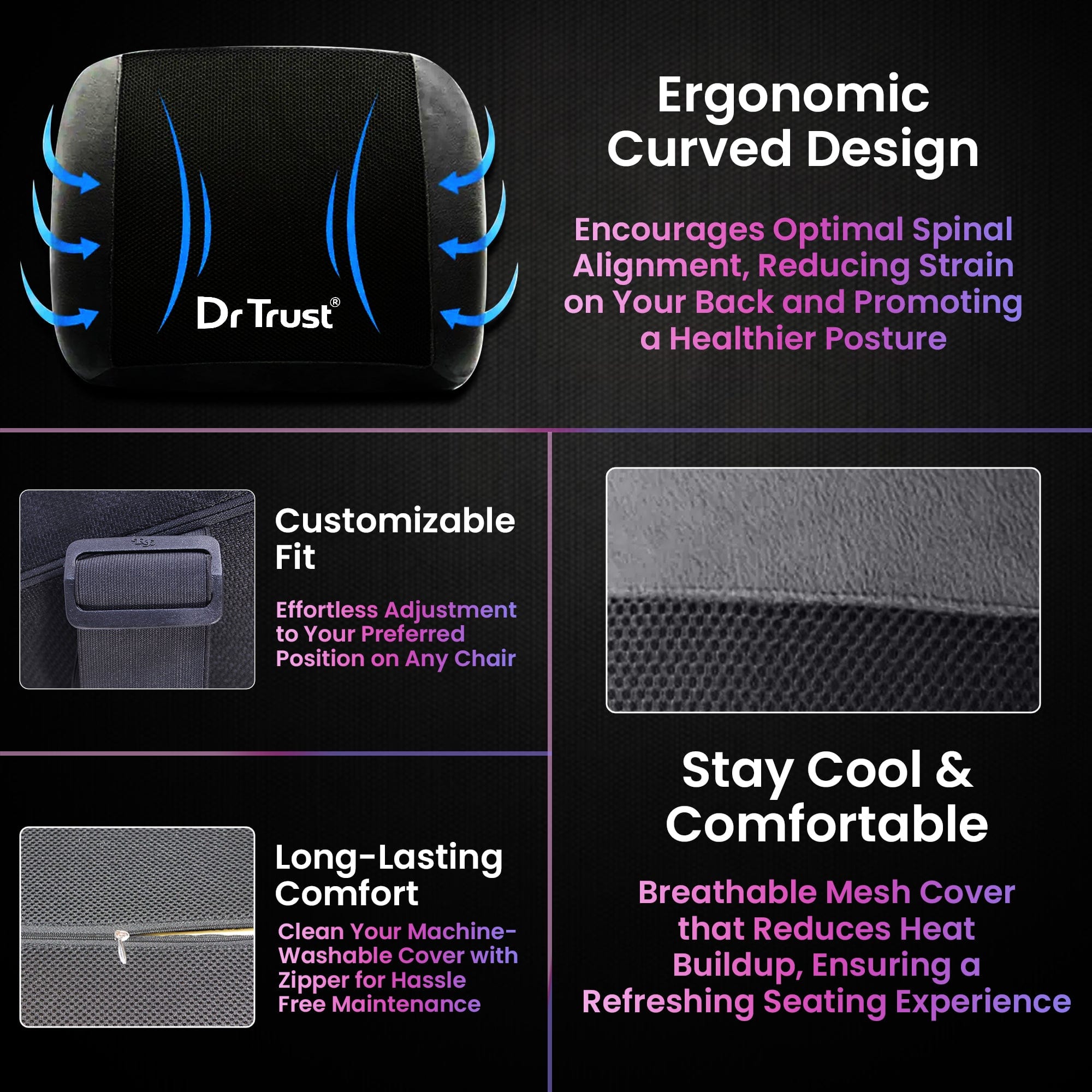 Dr Trust USA backrest Dr Trust USA Backrest Pillow 305 - Targeted Pressure Relief for Lower Back Pain, Posture (Soft)
