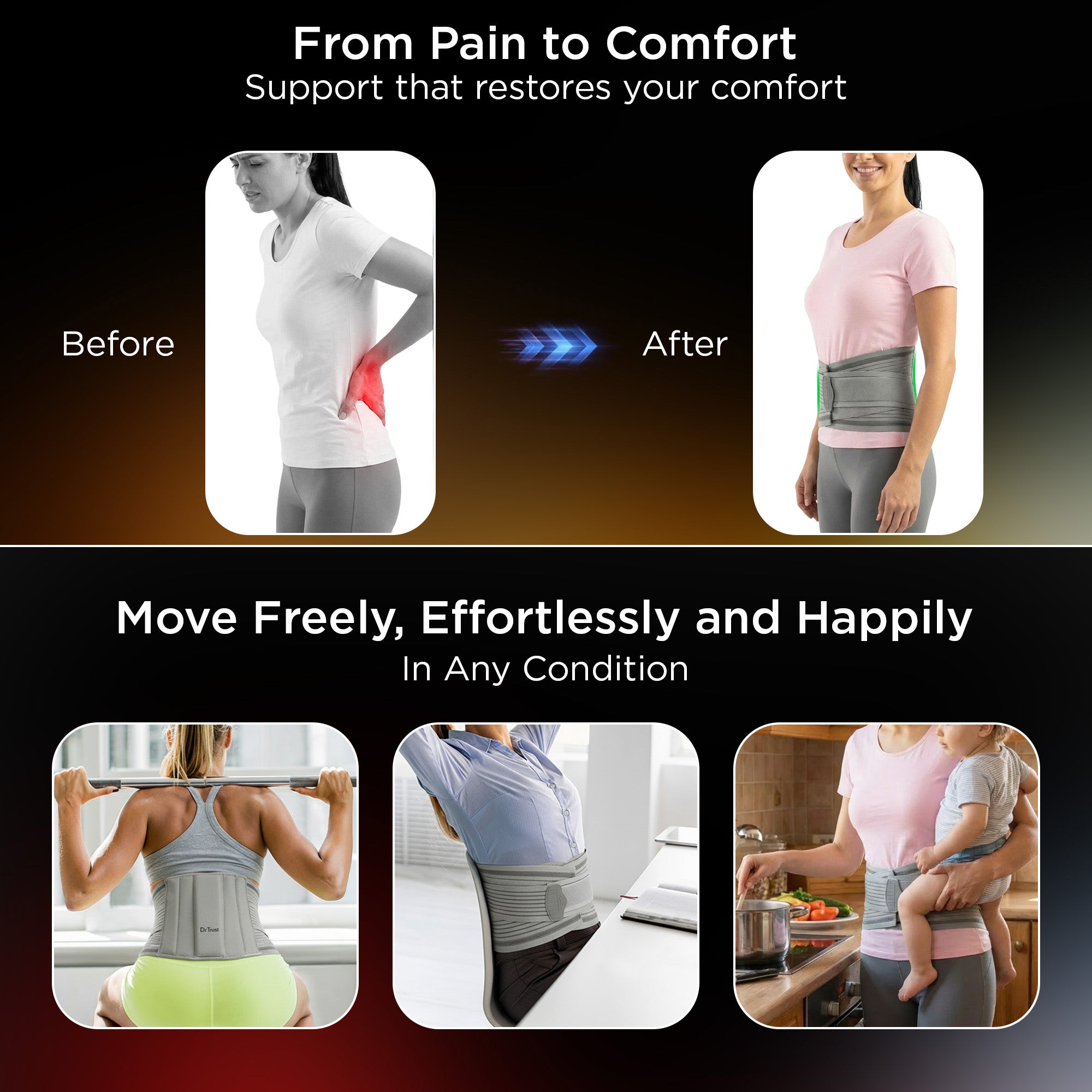 Dr Trust USA 4004 Lumbo Sacral Belt for Lower Back Pain Relief Perfect Lumbar Support for Men & Women Compression Belt for Arthritis, Spondylosis & Posture Correction