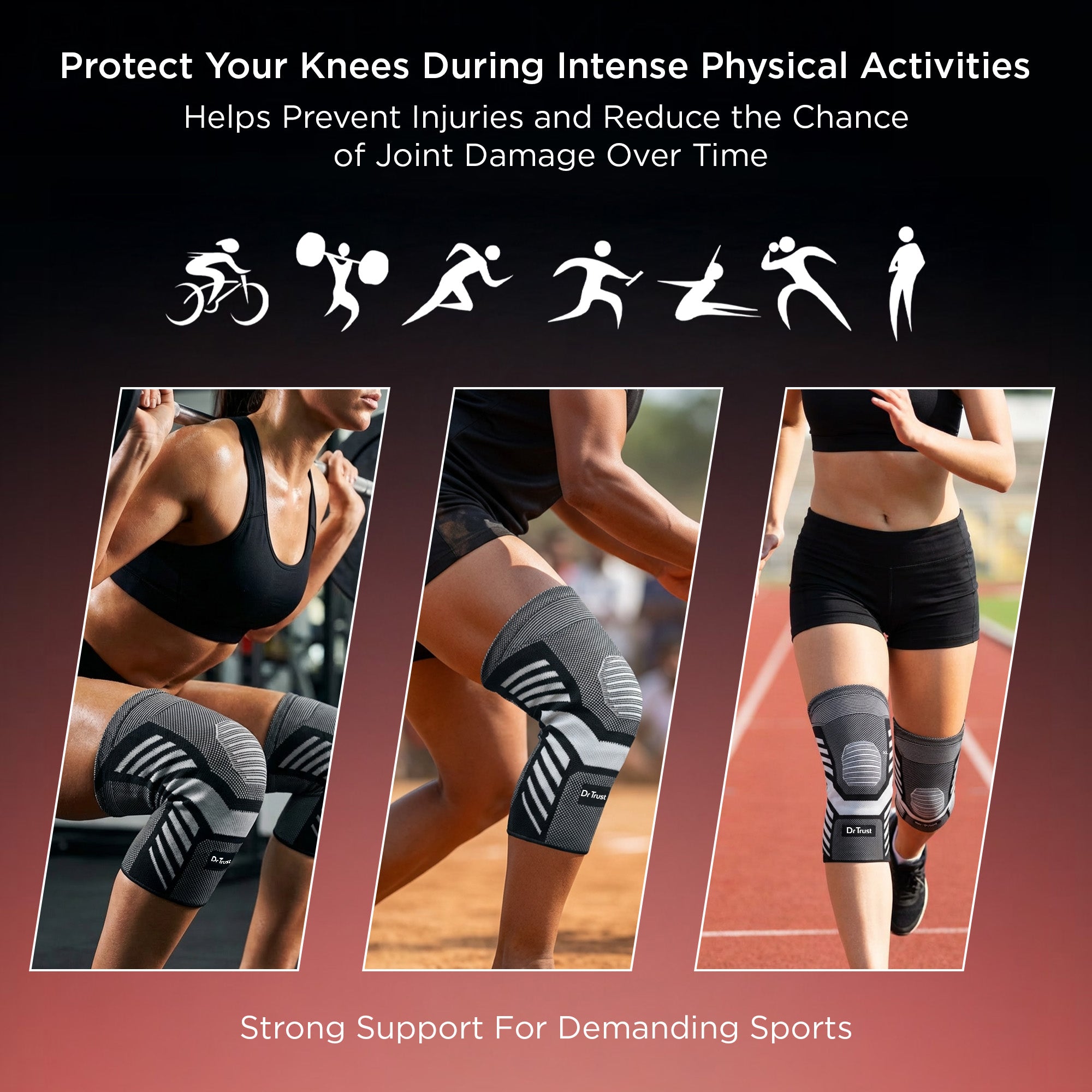 Dr Trust USA Knee Cap Pro for Knee Pain, Meniscus Tear, ACL Arthritis, Sports and Recovery Support, Advanced Compression Knee Sleeve for Joint Stability Recovery Knee Brace For Men and Women (2 pack) 4520