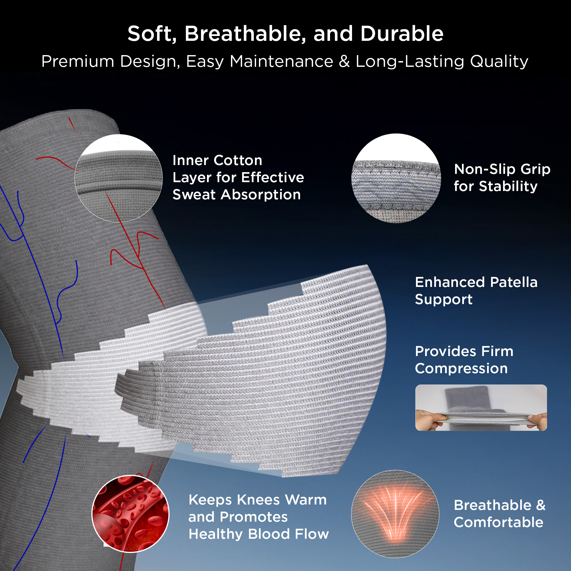 Dr Trust USA 4501 Premium Knee Support Cap for Sports, Gym, Exercise, Running, Cycling, Workout, Joint Pain Relief, Arthritis Compression Knee Brace for Men and Women