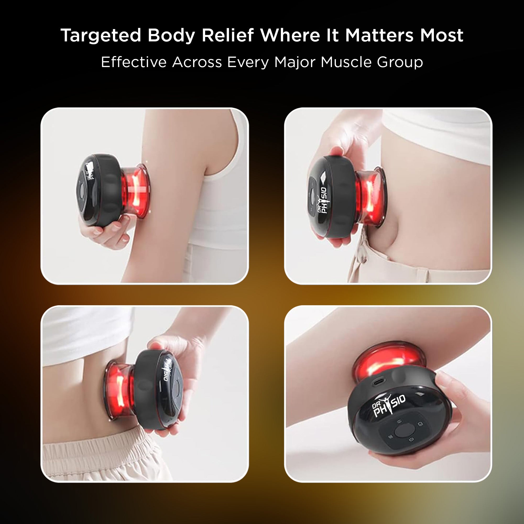 Dr Physio USA 1054 Advanced 5-in-1 Electric Cupping Massager, 12-Level Heat & Suction, Red Light Therapy for Muscle Relaxation, Pain Relief Recovery & Cellulite Support