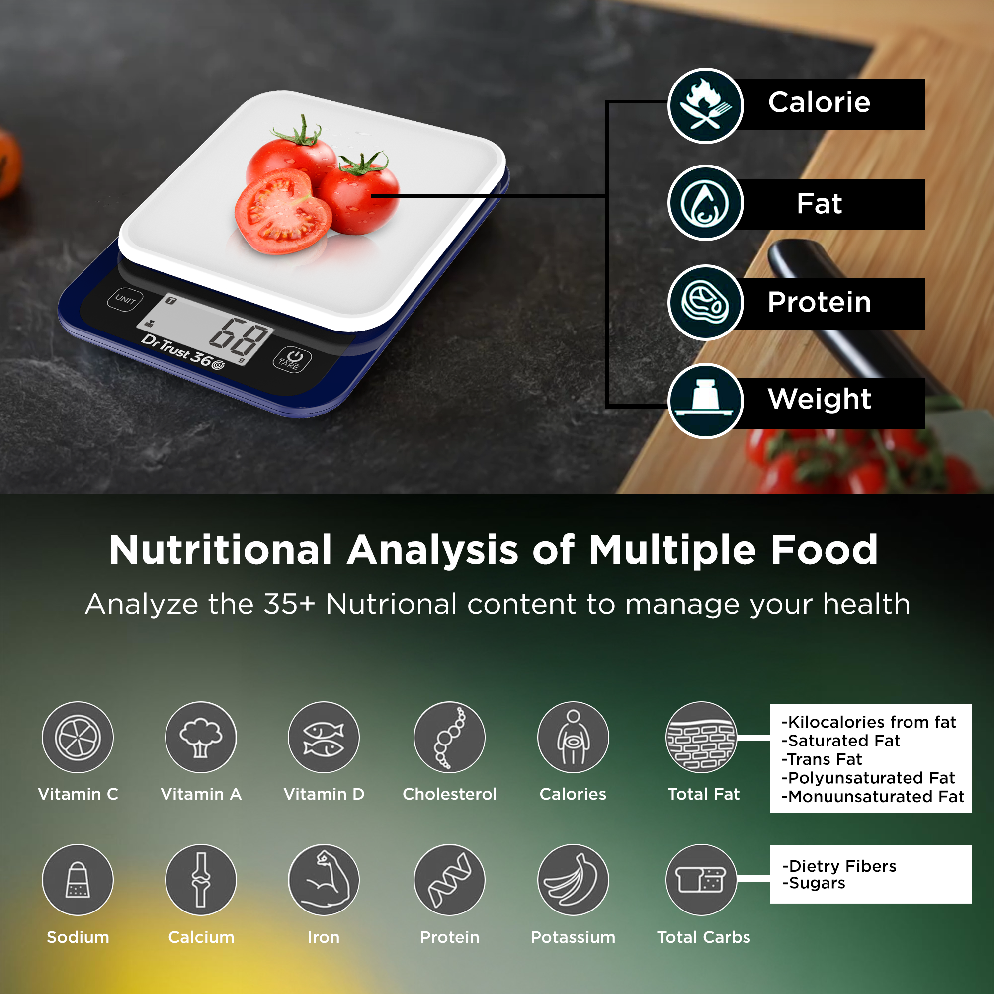 Dr Trust USA Smart Nutrition Food Kitchen Scale with App 530