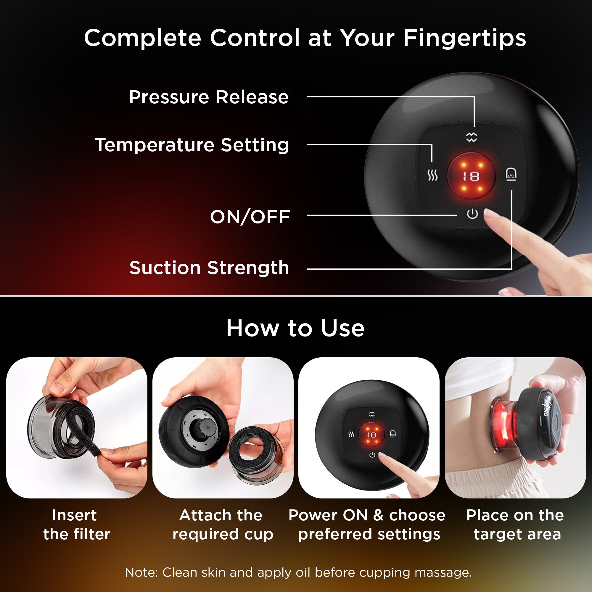 Dr Physio USA 1054 Advanced 5-in-1 Electric Cupping Massager, 12-Level Heat & Suction, Red Light Therapy for Muscle Relaxation, Pain Relief Recovery & Cellulite Support