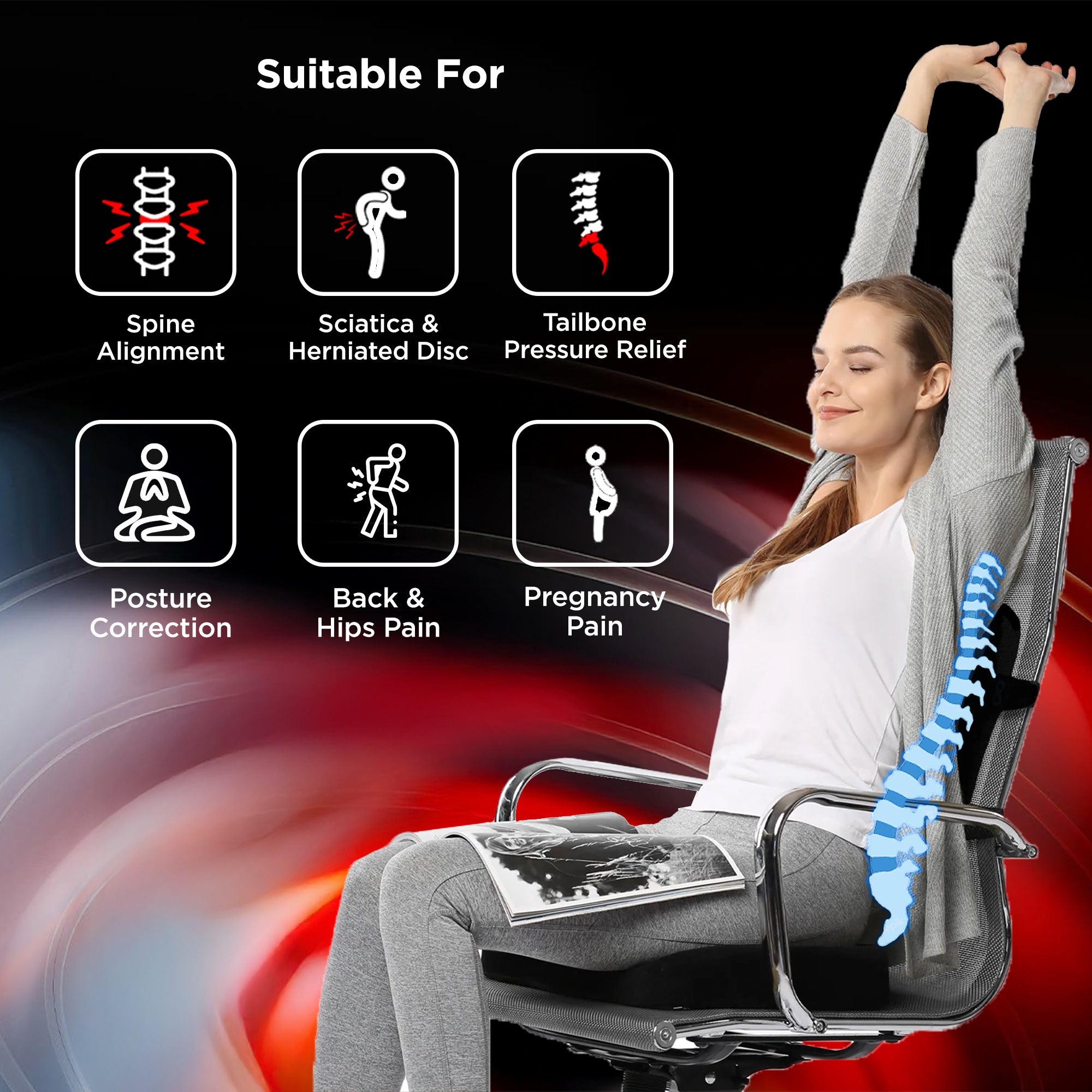 Dr Trust USA 3215 Ortho Coccyx Cushion Seat Support for Tailbone Pain & Sciatica Relief Long Sitting U-Shape Ergonomic Comfort for Car, Office & Home Chairs