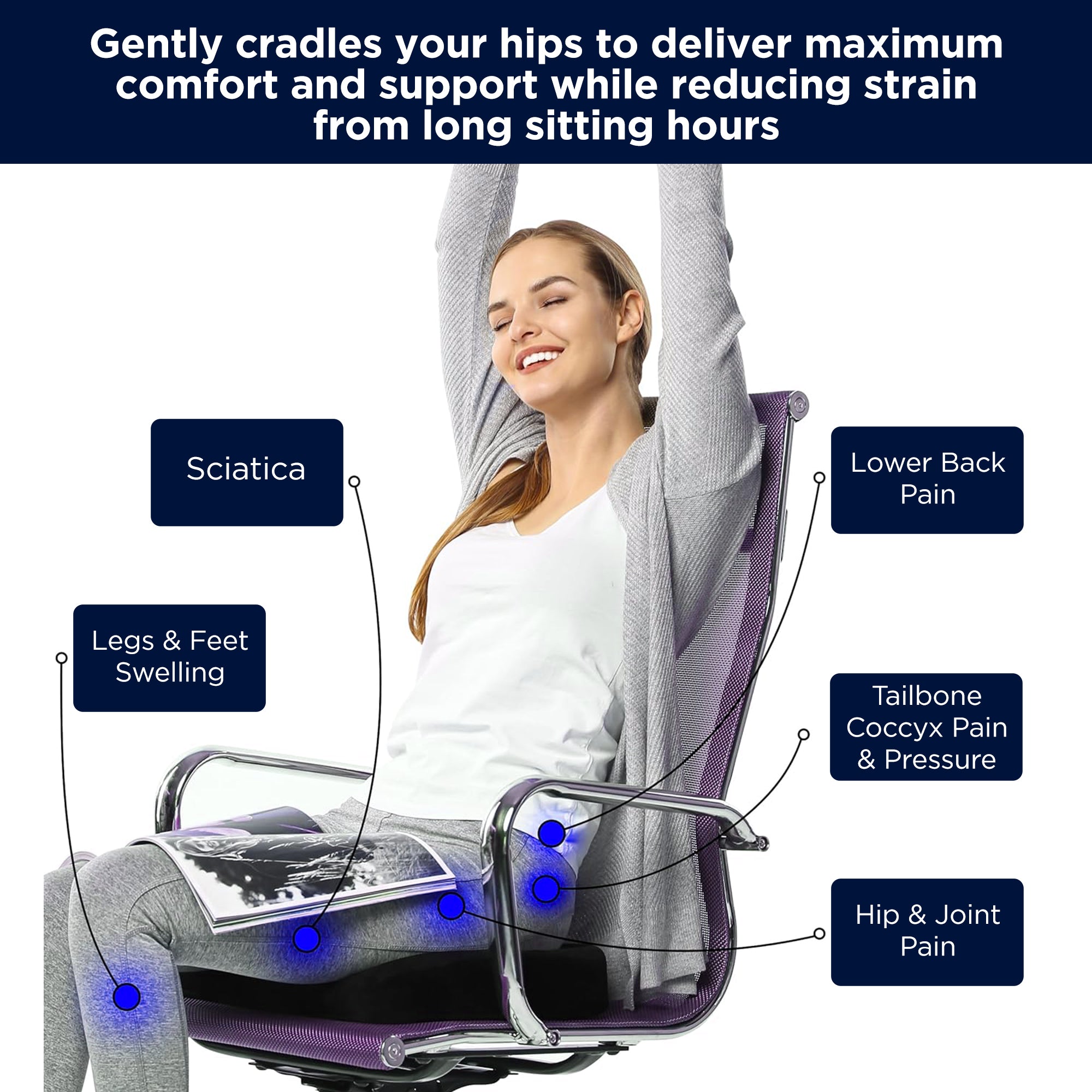 Dr Trust USA 3215 Ortho Coccyx Cushion Seat Support for Tailbone Pain & Sciatica Relief Long Sitting U-Shape Ergonomic Comfort for Car, Office & Home Chairs