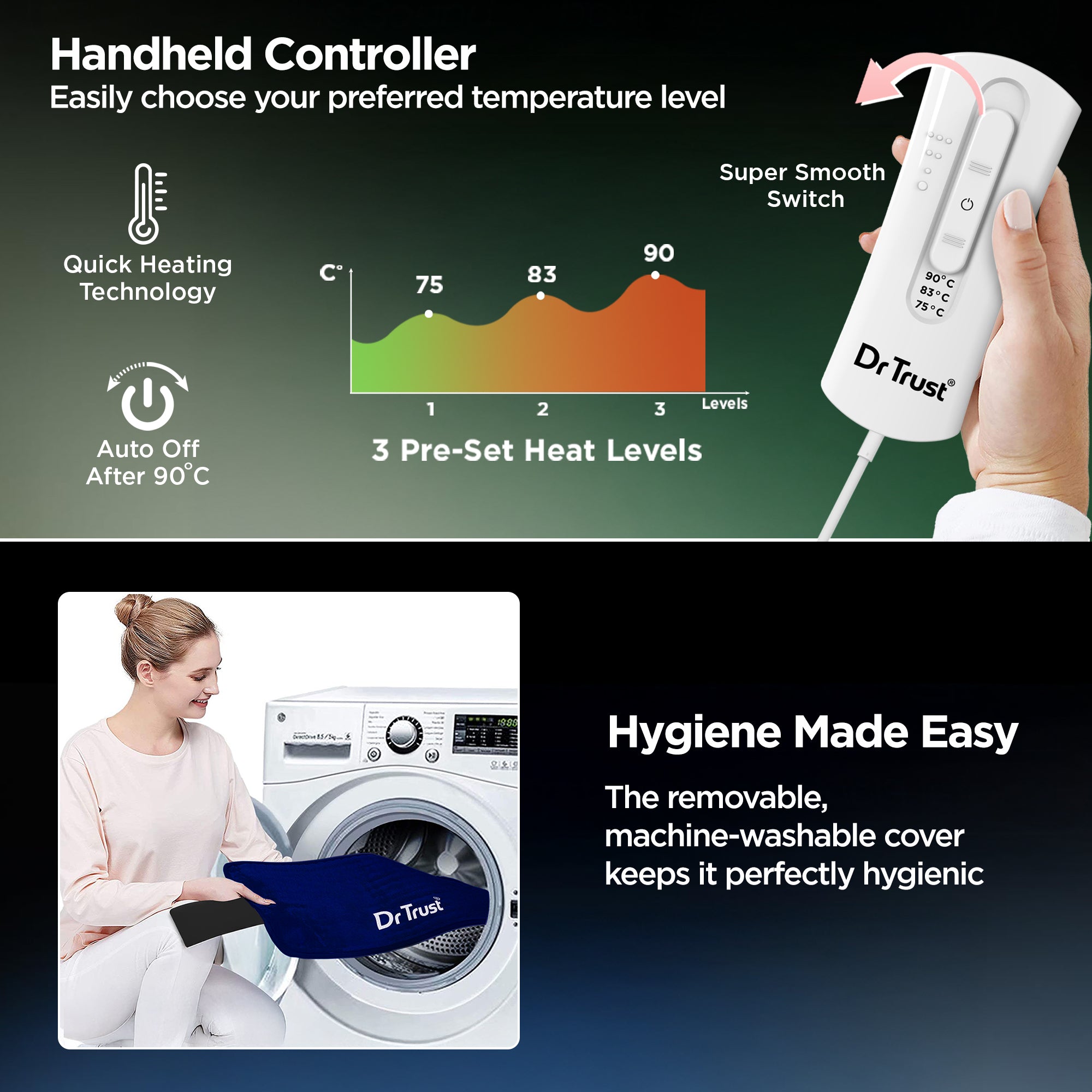 Dr Trust USA आर्थोपेडिक इलेक्ट्रिक हीटिंग पैड बेल्ट 346 के साथ