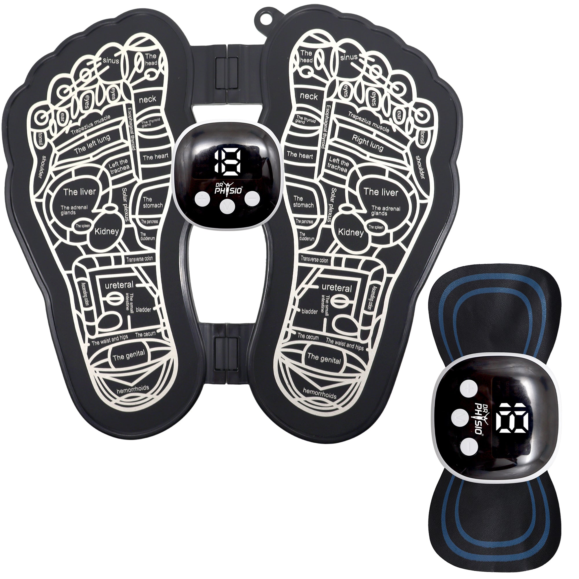 Dr Physio USA 1035 EMS Rechargeable Foot Massager Mat Machine with 8 Massage Modes, 19 Intensity Levels, Reflexology Pad For Pressure Point Full Body Pain Relief, Portable Foldable Foot Massager for Tired & Achy Feet Relief