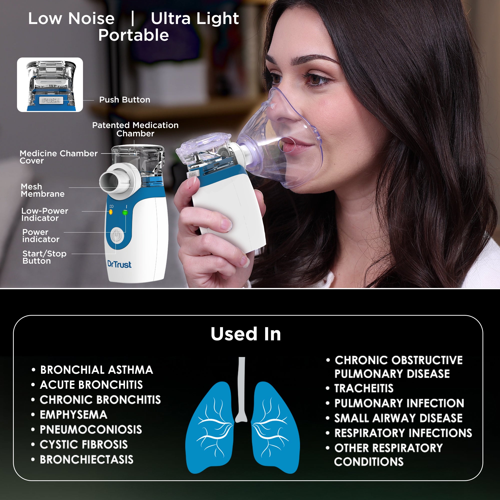 Dr Trust USA Portable Ultrasonic Mesh Nebulizer 404