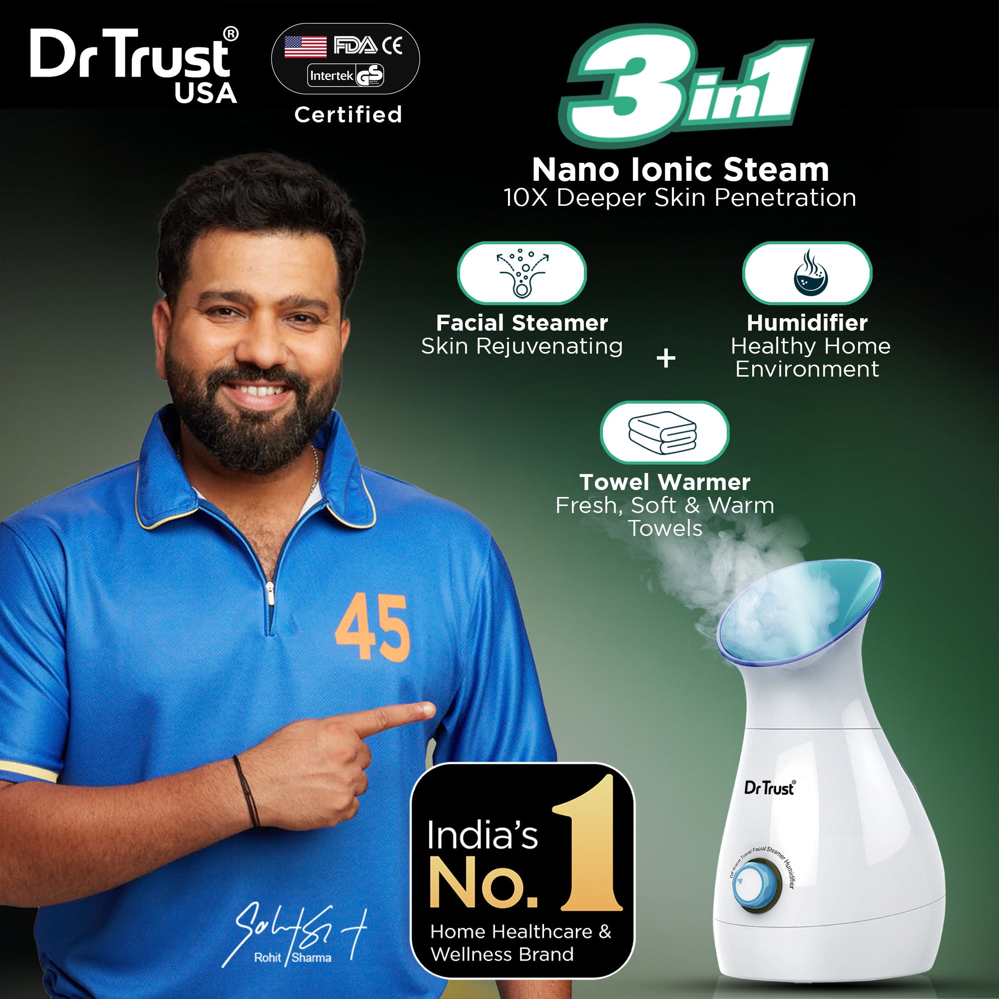 Dr Trust USA 3-in-1 Nano Ionic Facial Steamer 902 (Blue)