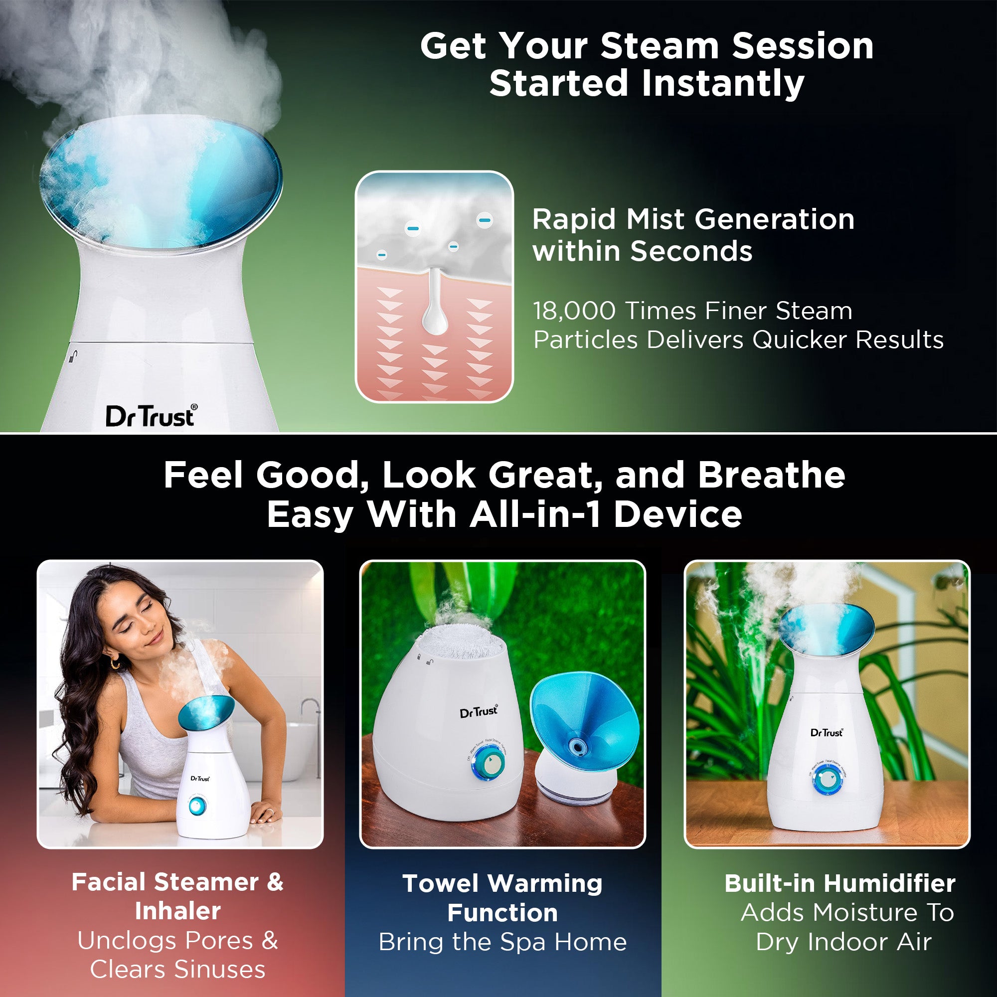 Dr Trust USA 3-in-1 Nano Ionic Facial Steamer 902 (Blue)