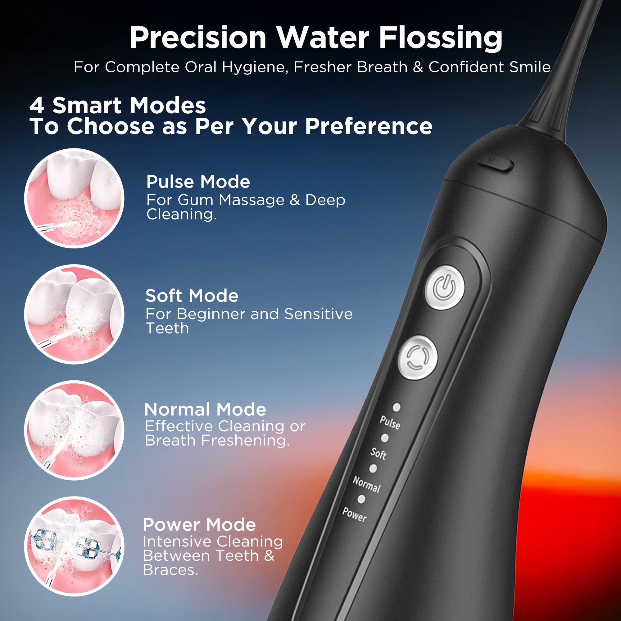 Dr Trust USA 314 Aquacare® Oral Irrigator, Portable Cordless Water Flosser, Rechargeable Dental Care Flossing, 4 Cleaning Modes, IPX7 300 ml Water Tank, Flossing at Home & Travel, Dental Oral Gum Care Flosser for Plaque Removal