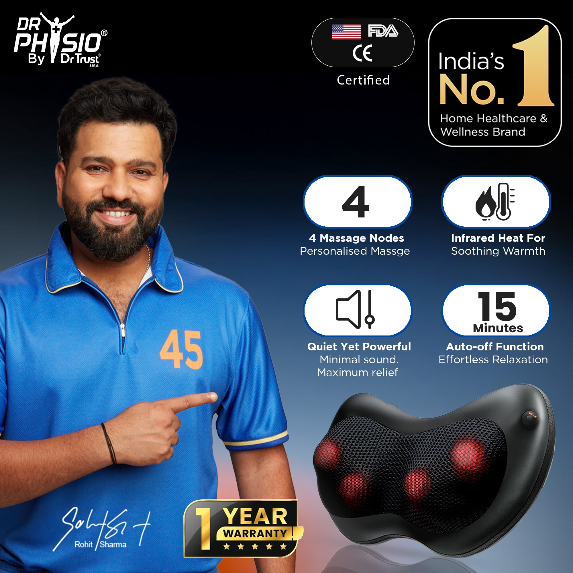 Dr Physio USA Shiatsu Cushion Full Body and Neck Massager 1012