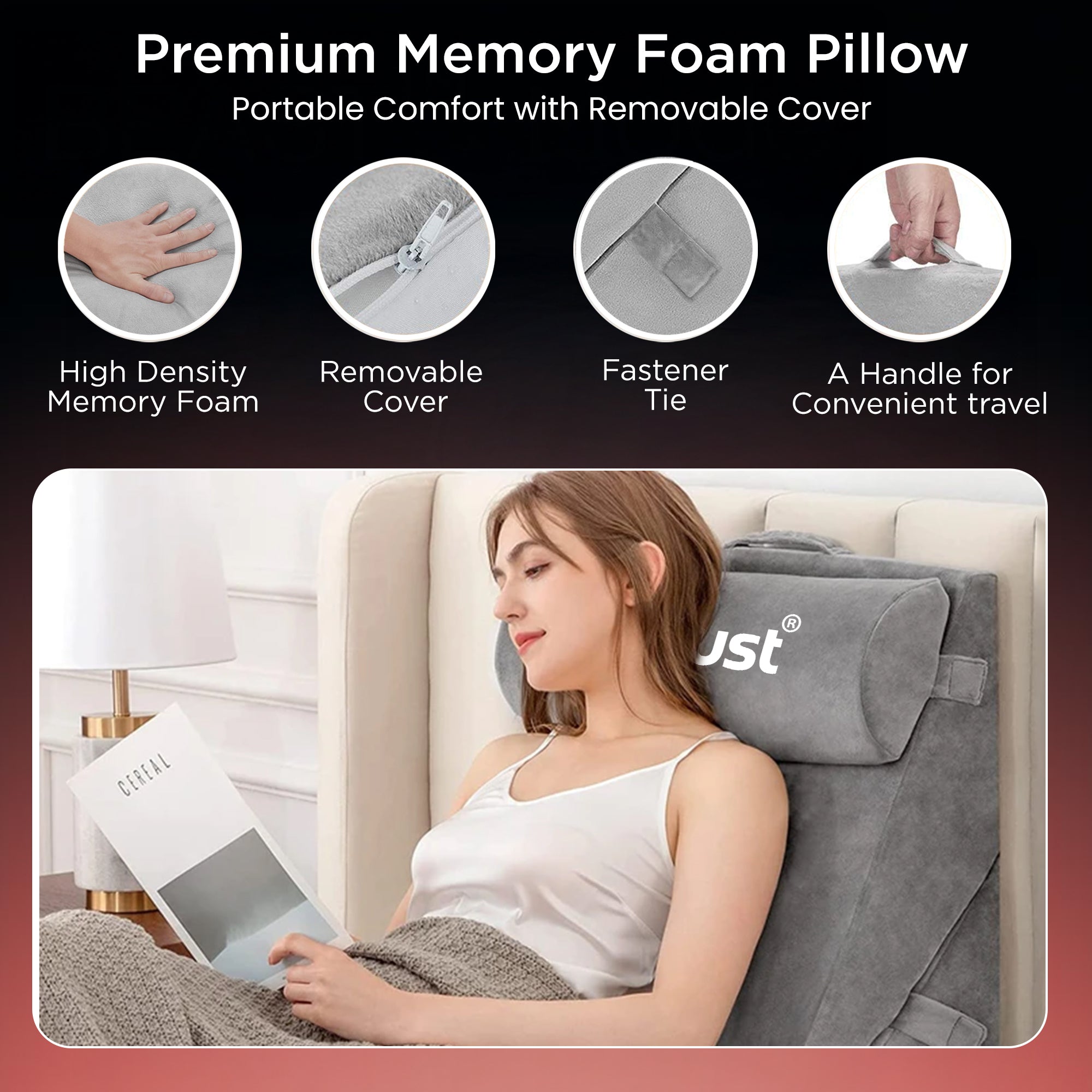 Dr Trust USA Memory Foam Bed Wedge Pillow (3Pcs Elevated Orthopedic Cushion) 354