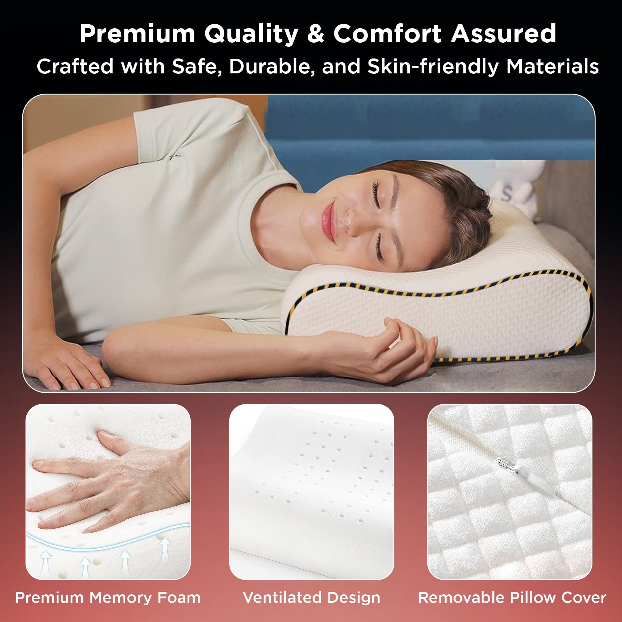 Dr Trust USA Cervical Pillow Dr Trust USA Orthopedic Memory Foam Cervical Neck Pillow, Contoured Support, Spine & Shoulder Pain Relief for Side Sleeper - 355 (Size 60 x 36 x 11 cm) Pack of 1