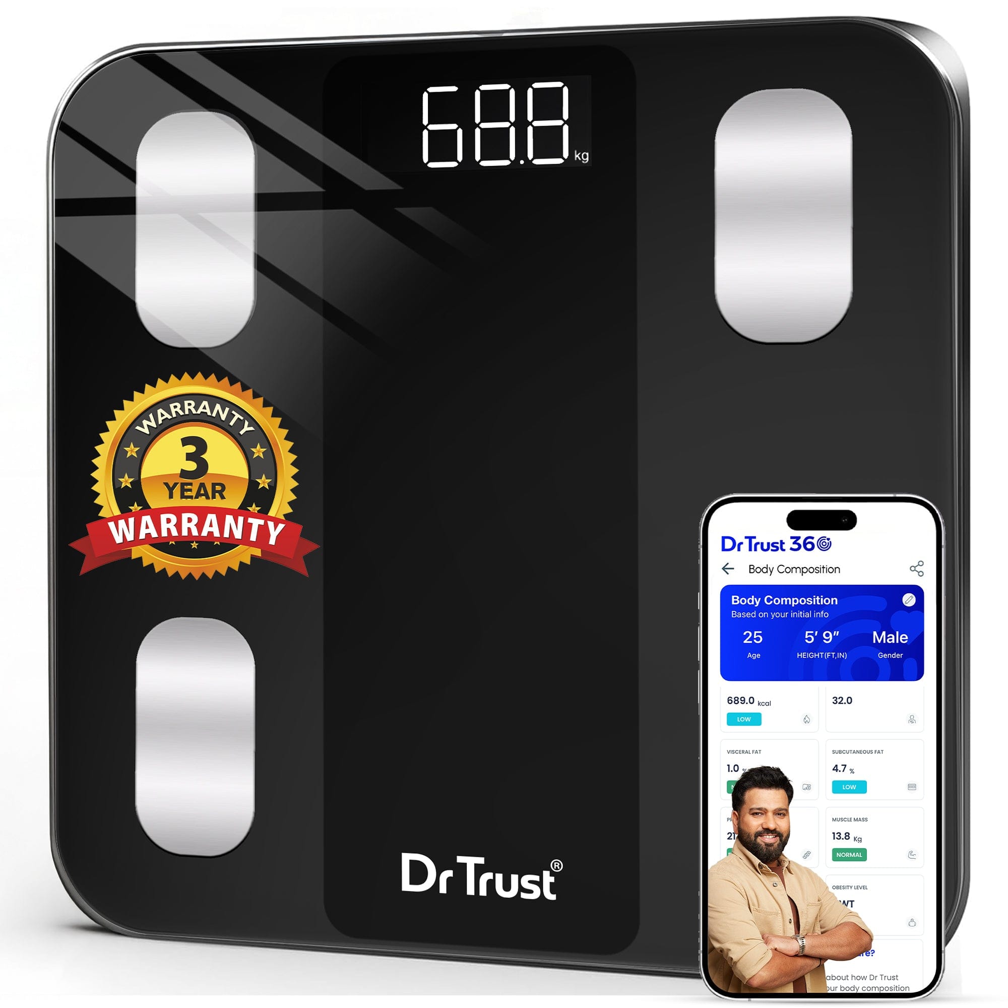 Dr Trust USA Weighing Scale Dr Trust USA Legend Smart Body Fat Analyzer & BMI Weight Machine, 14 Body Composition Metrics Analysis with Dr Trust 360 App, personal Weighing Machine 526 for Accurate Health Monitoring