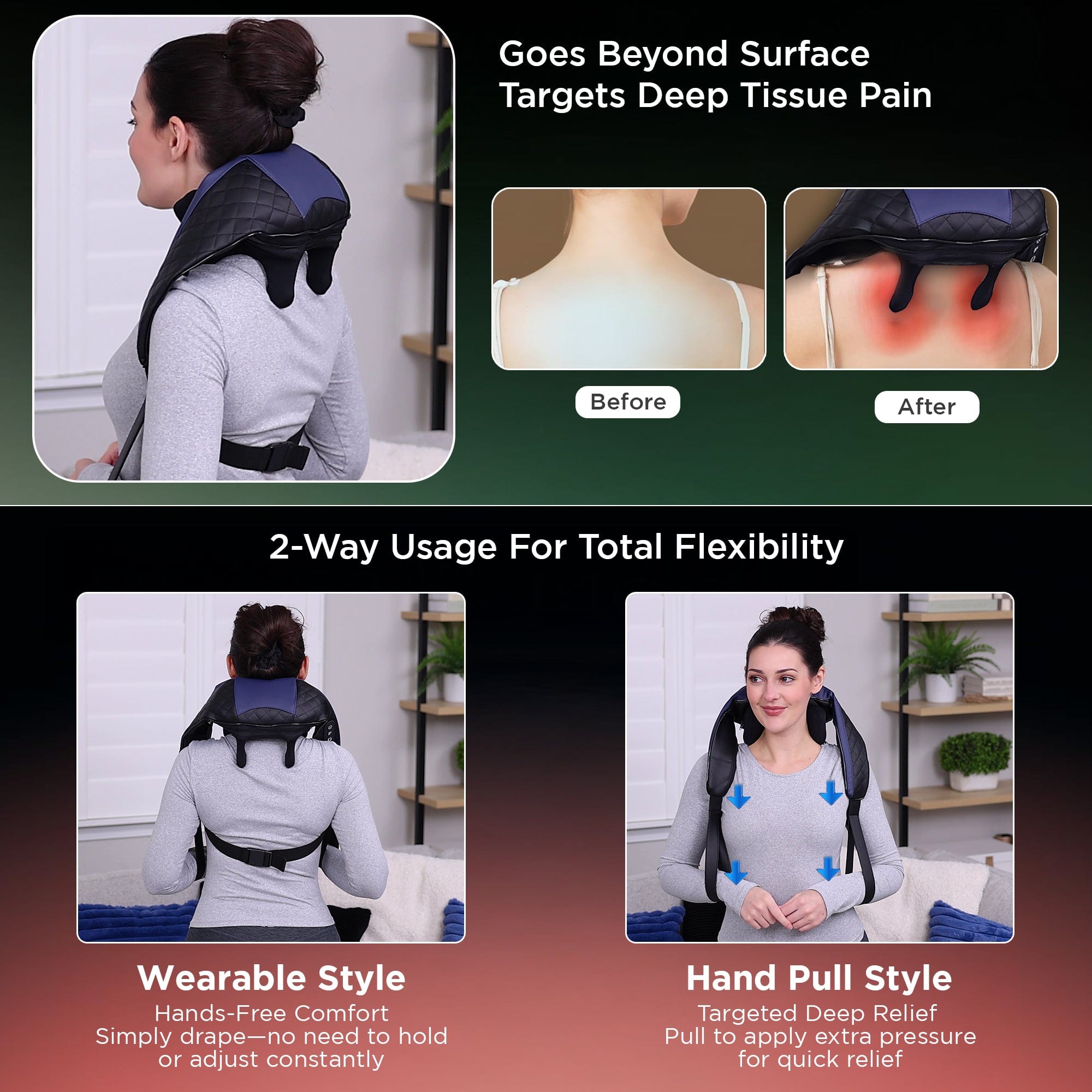 Dr Trust USA Massager Dr Physio USA 1048 Rechargeable Neck, Shoulder & Back Massager with IR Warmth Hands-free Deep Tissue Shiatsu Massage Machine for Full-Body Pain Relief & Relaxation, Ideal Gift for Men & Women