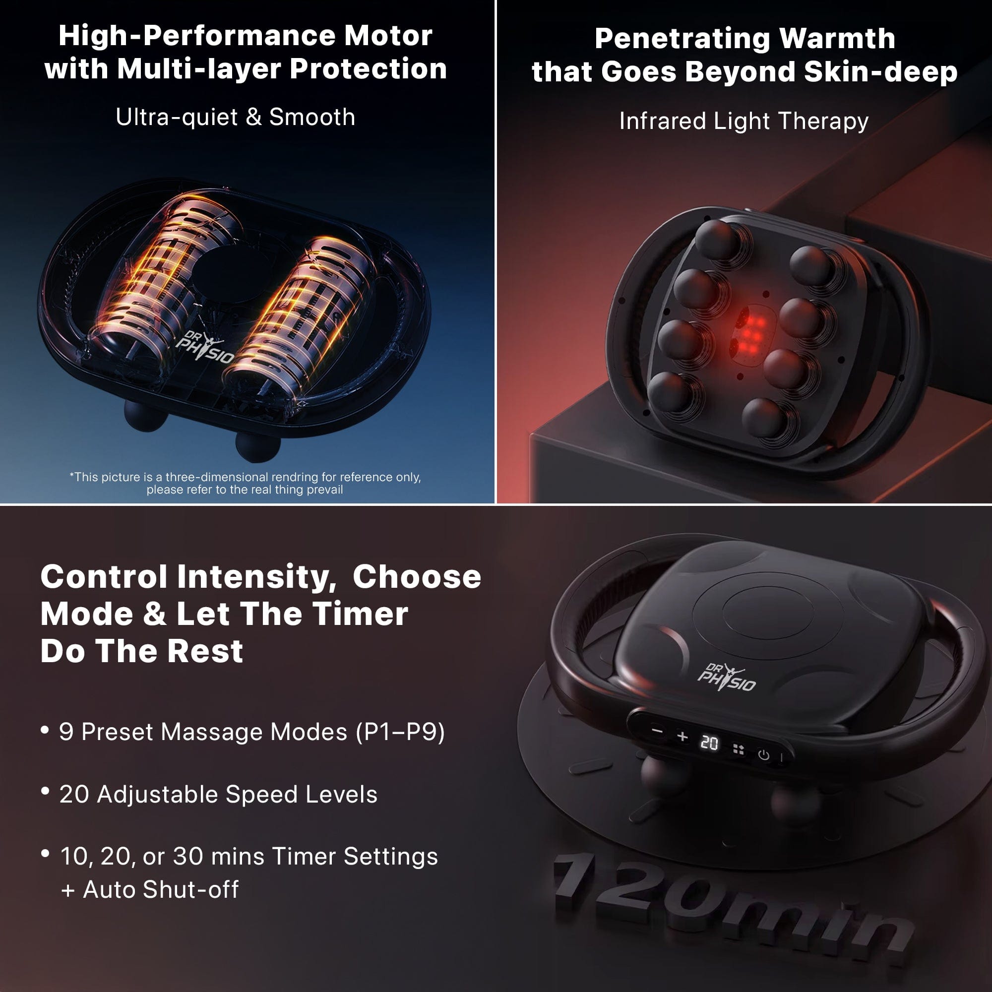 Dr Trust USA Massager Dr Physio USA 1051 Supervolt Octacore 8 Heads Gun Massager for Deep Tissue Percussion Large Muscle Groups Targeted Massage Machine Rechargeable Full Body Gun Device For Back, Neck, And Leg Muscles Pain Relief