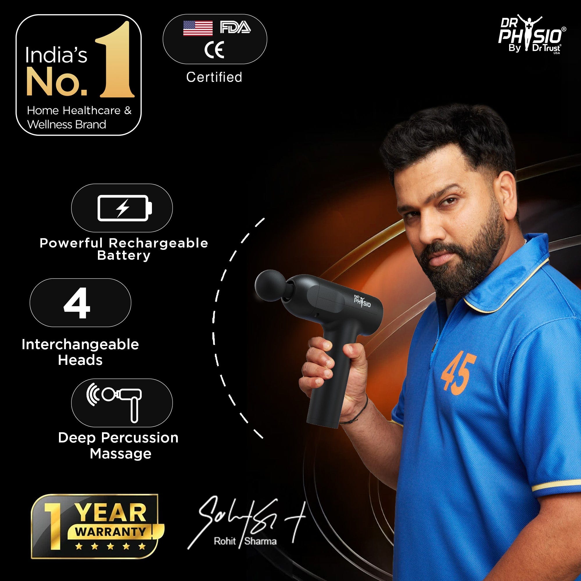 Dr Trust USA Massager Dr Physio USA Supervolt Go Gun 1023 Pro - Rechargeable, Cordless, Portable Massager