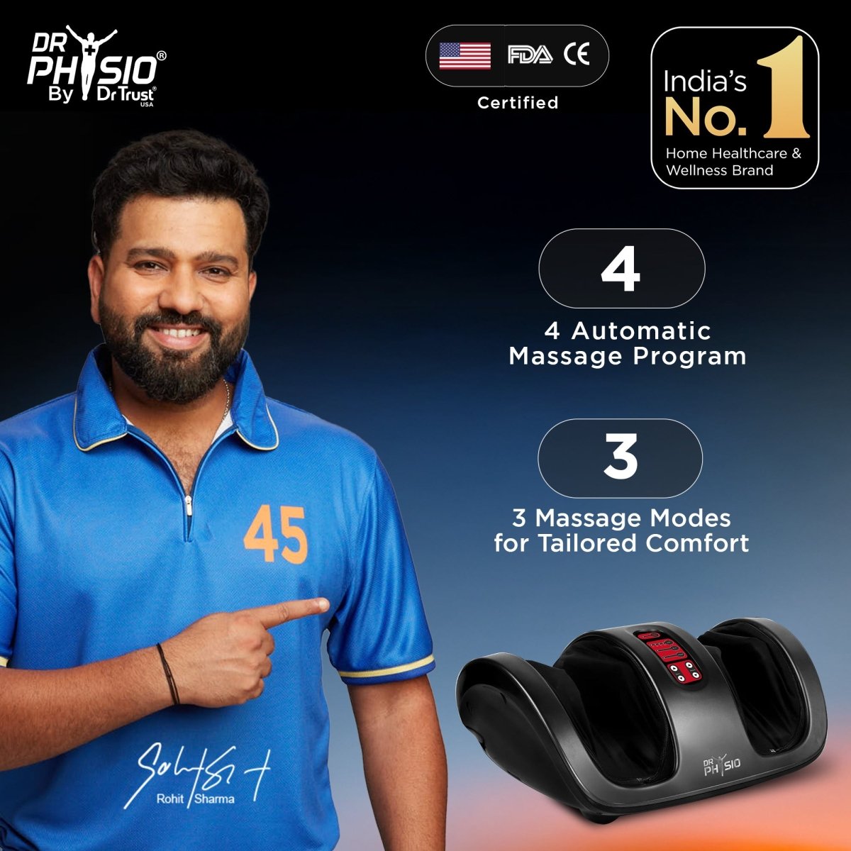 Dr Physio USA Electric Shiatsu Foot Massager with Heat - 1019 (Black)