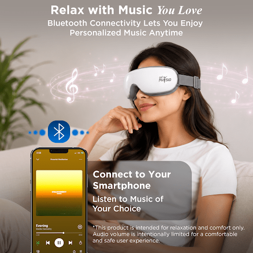 Dr Physio USA iRA Eye Massager 1057 with Heat & Air Compression, 5 Massage Modes for Eye Strain, Puffy Eyes, Stress Relief, Relaxation & Better Sleep, Bluetooth Music, Foldable & Rechargeable