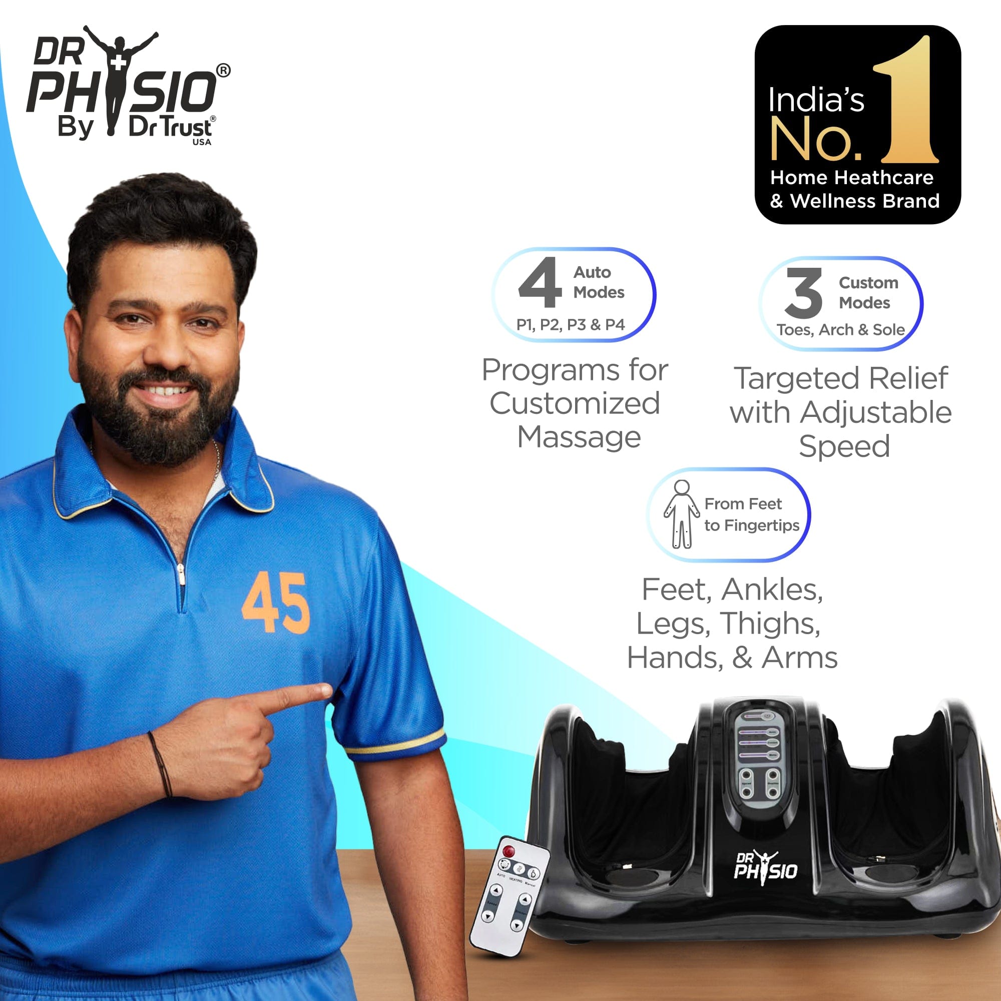 Dr Trust USA foot masager Dr Physio USA Maestro Shiatsu Electric Foot Massager Machine for Plantar Feet Pain Relief, Kneading & Rolling Massage, Multipurpose Hand, Leg, and Arms Massage Improving Blood Circulation, Customized Settings 1044