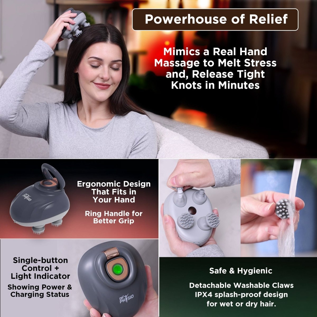 Dr Physio USA Rechargeable Head & Scalp Massager with Red Light 1052