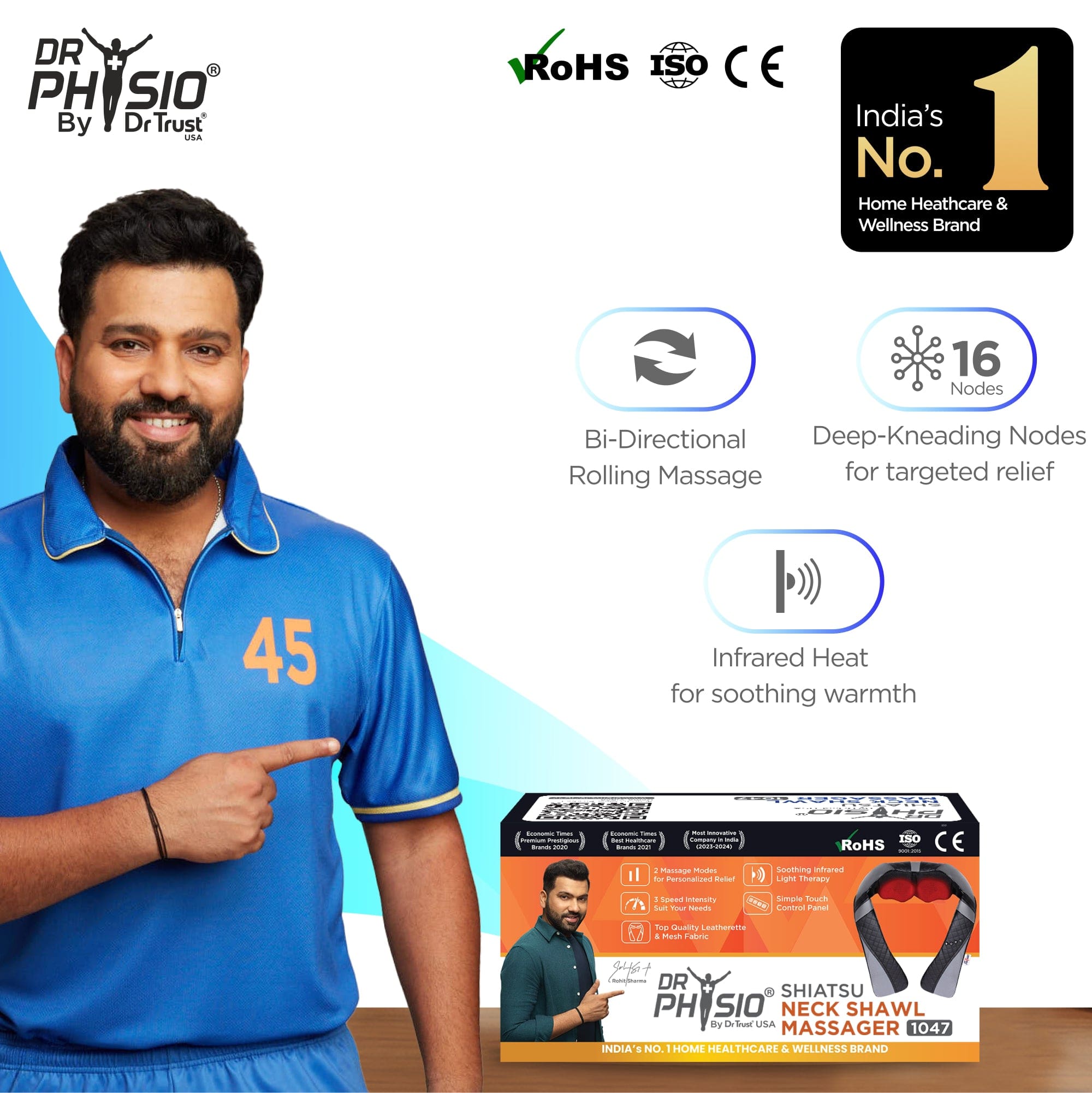 Dr Trust USA Massager Dr Physio USA Shiatsu Neck, Back and Shoulder Massager with Heat, Electric Deep Tissue Kneading Massage for Cervical Spondylosis Muscle Pain Relief 1047