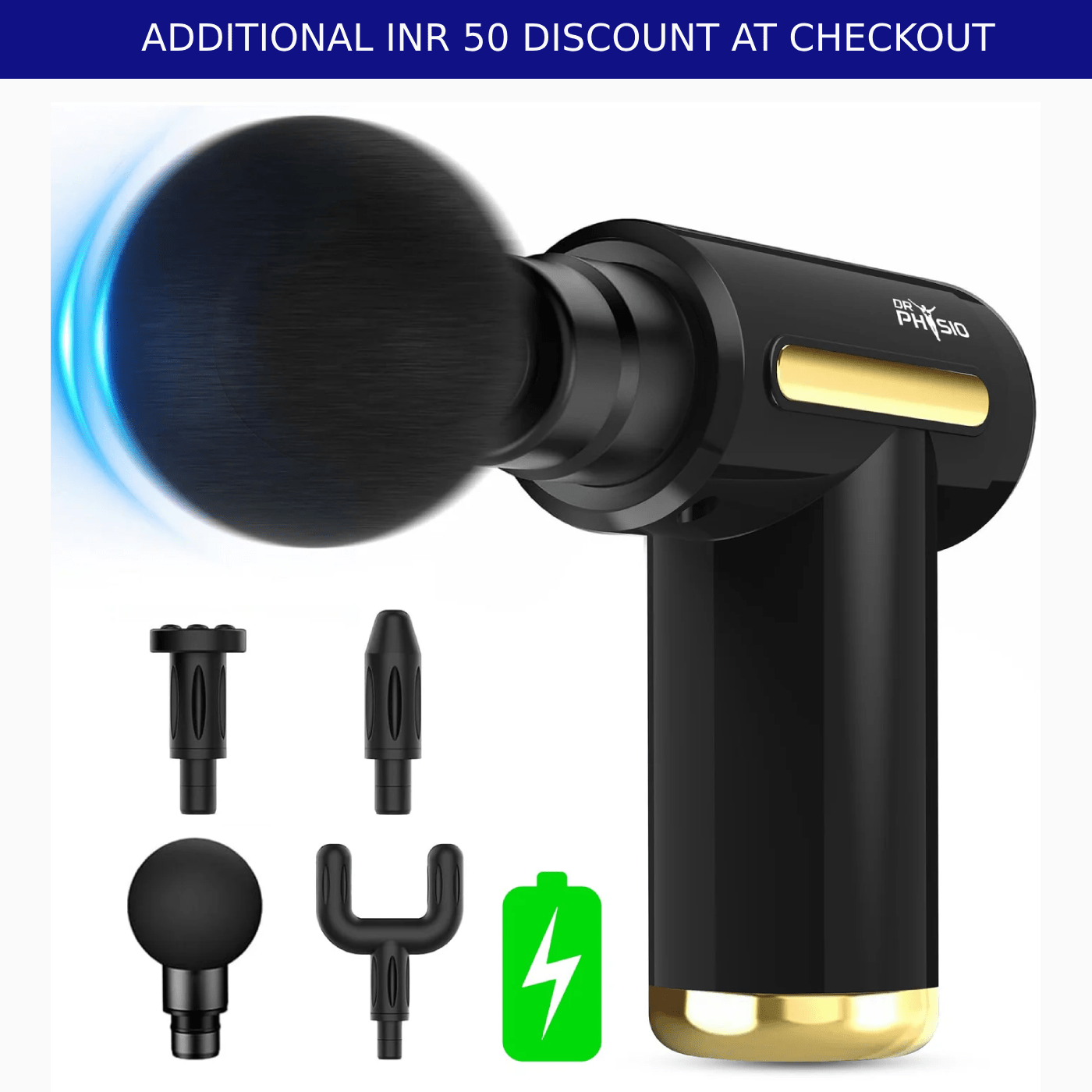 Dr Trust USA Massager Black Dr Physio USA Supervolt X Gun Massager for Muscle Pain Relief, Deep Tissue Percussive Massage Machine Portable Rechargeable with 4 Heads 6 Speed for Men & Women Blaze/Nighthawk 1041