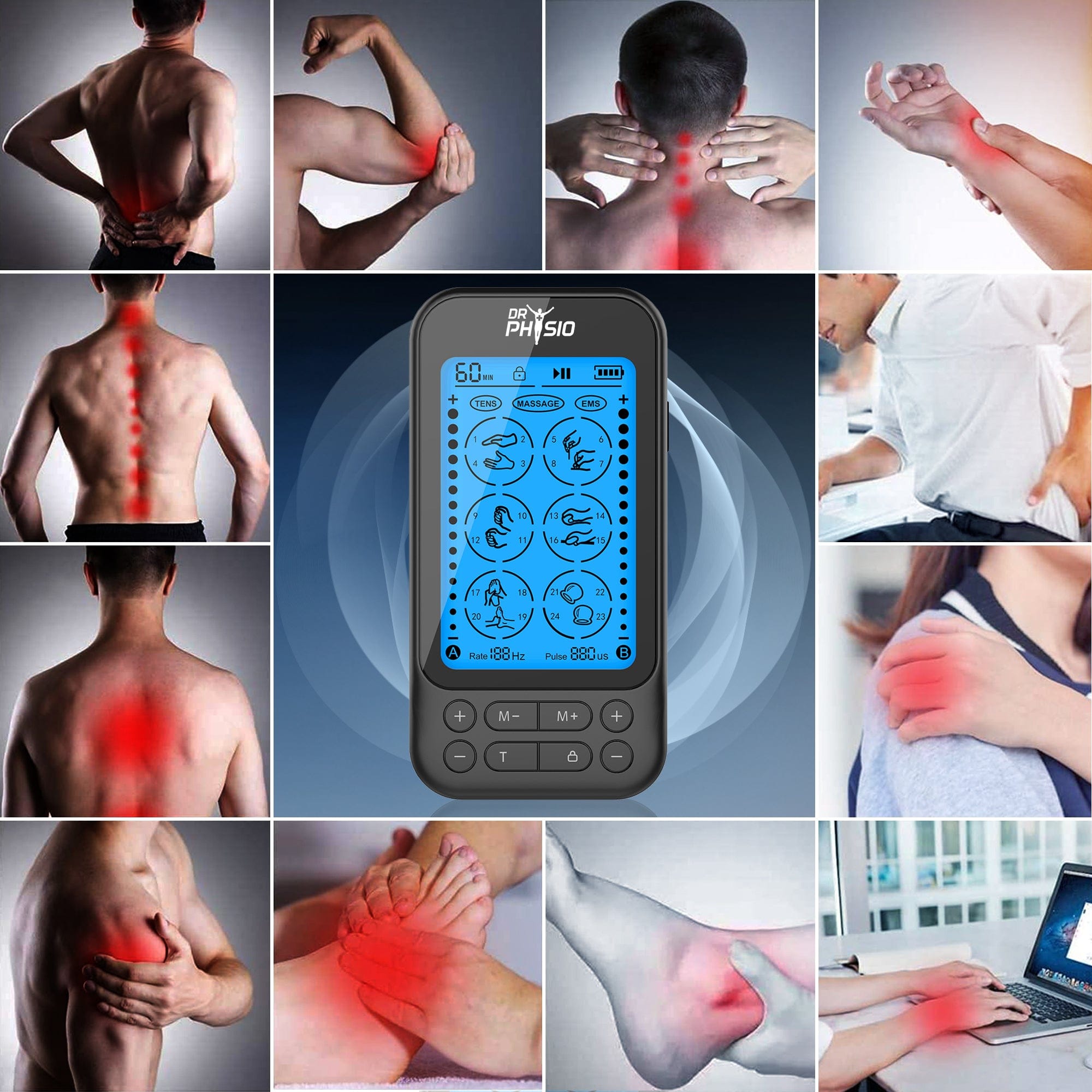 Dr Trust USA Massager Dr Physio USA TENStar Antares Massage Machine with TENS, EMS Modes for Muscle Pain Relief Dual Channel Rechargeable Pulse Impulse Nerve Stimulator Body Massager Device 1050 for Physiotherapy