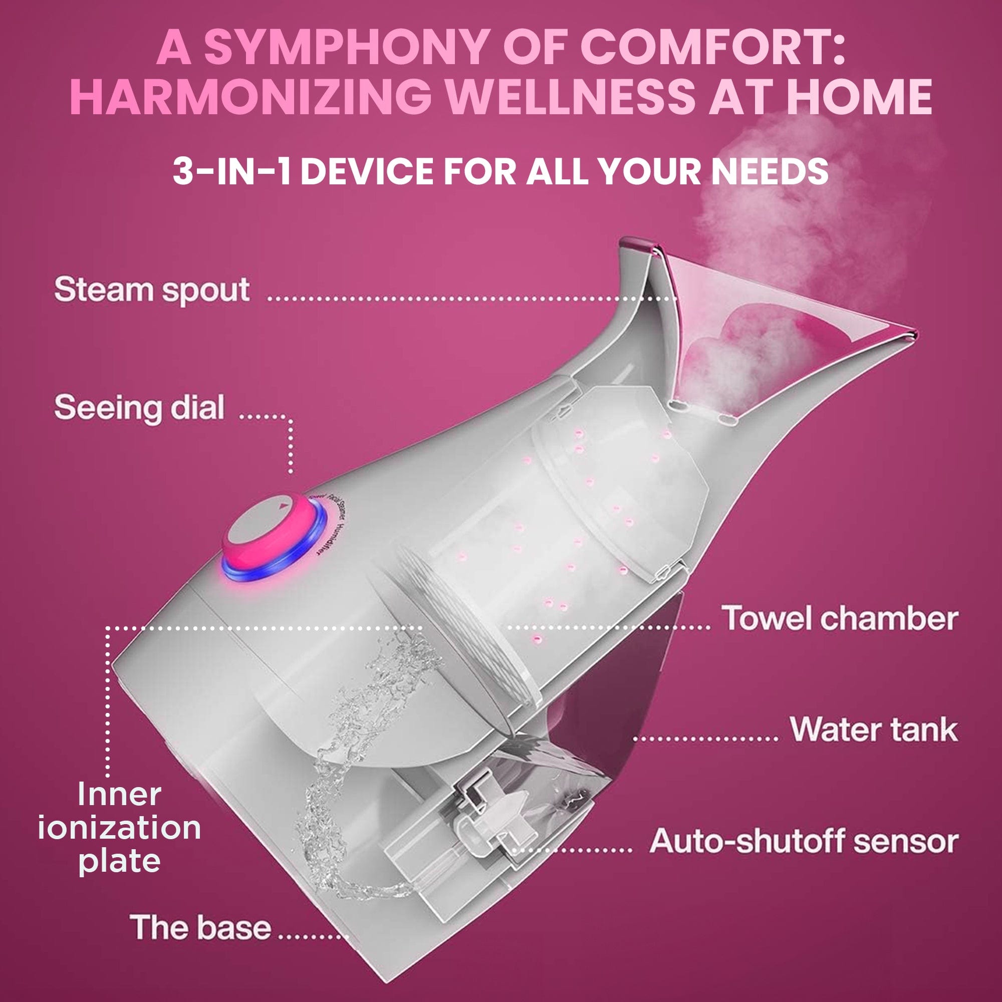 Dr Trust USA facial Steamer Dr Trust USA 3-in-1 Nano Ionic Facial Steamer Vaporizer (Pink) 905
