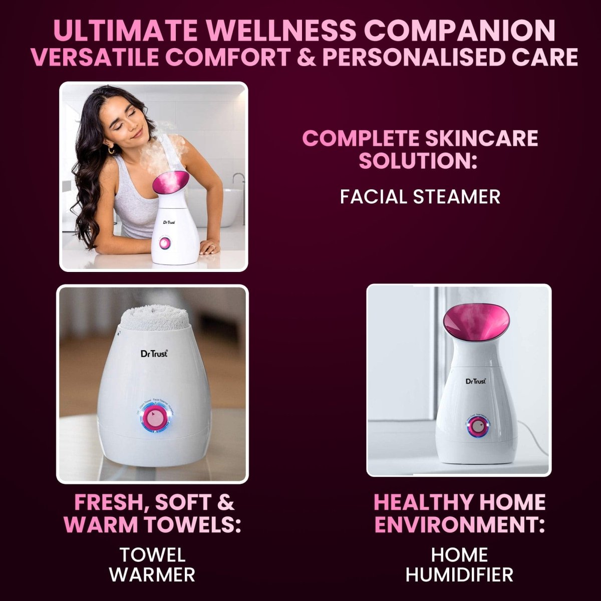 Dr Trust USA 3 - in - 1 Nano Ionic Facial Steamer 905 (Pink)