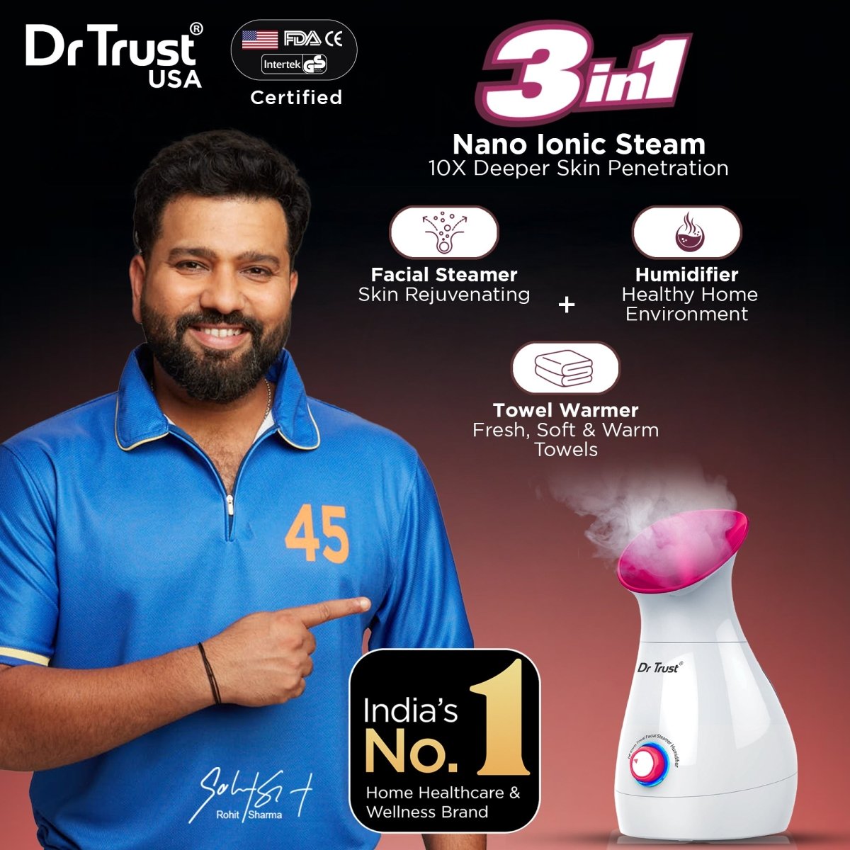 Dr Trust USA 3-in-1 Nano Ionic Facial Steamer 905 (Pink)