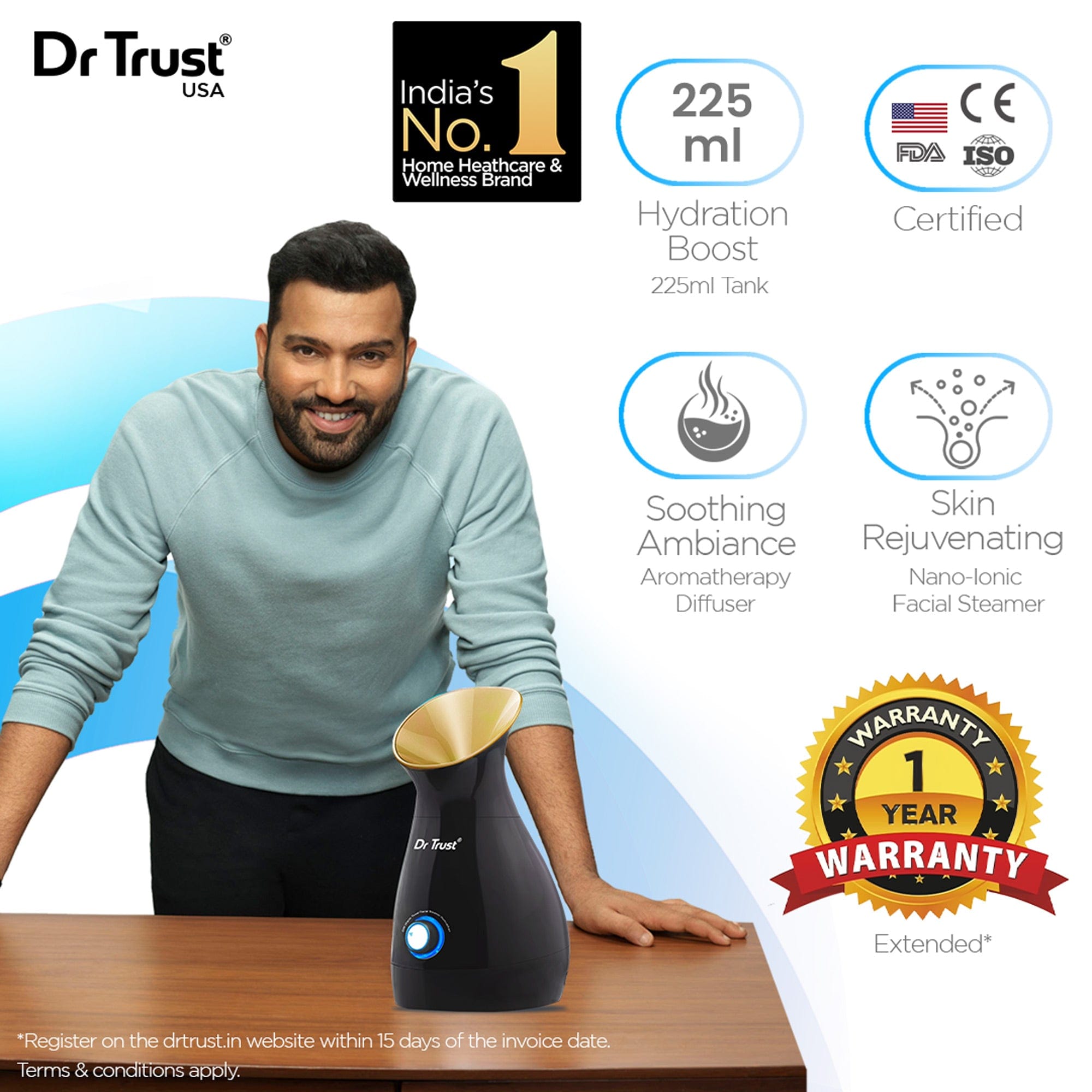 Dr Trust USA 3-in-1 Nano Ionic Facial Steamer 909 (Black)